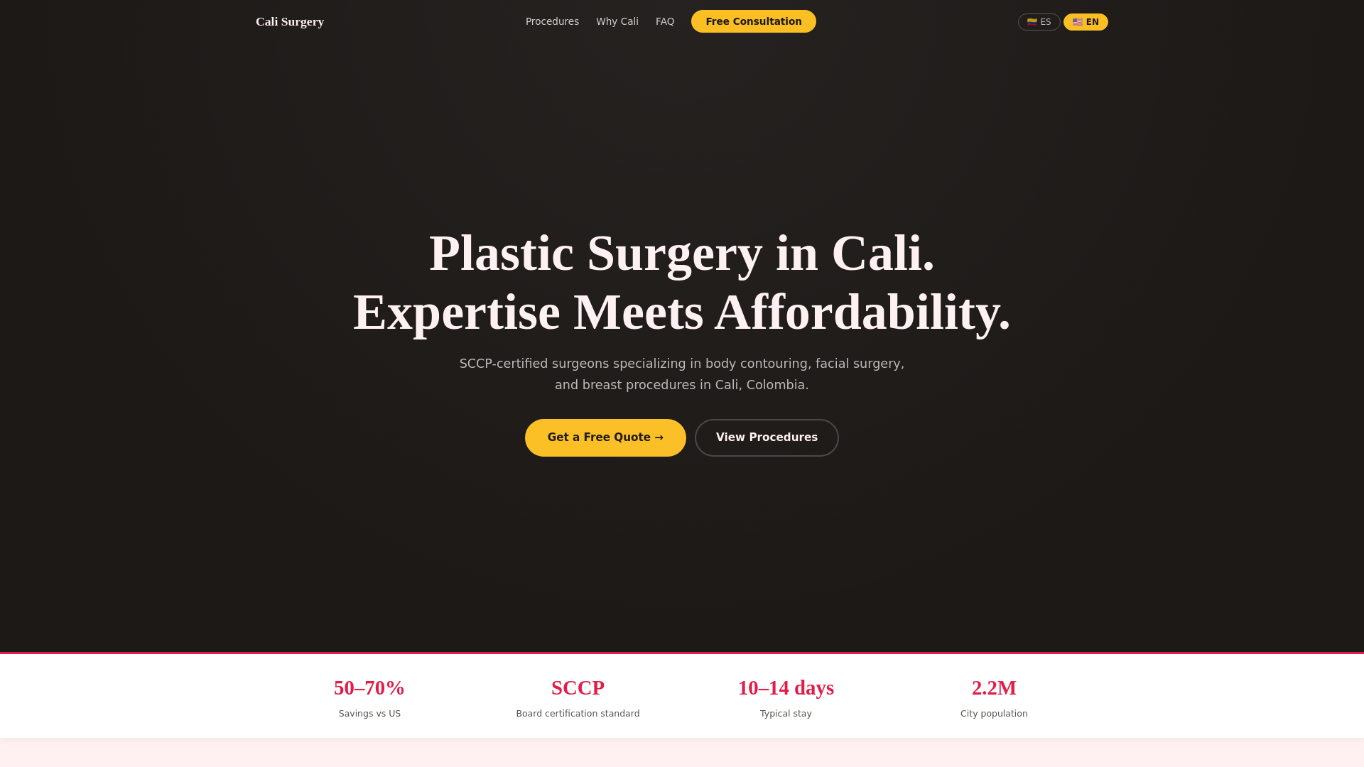 website screenshot of https://caliplasticsurgery.co