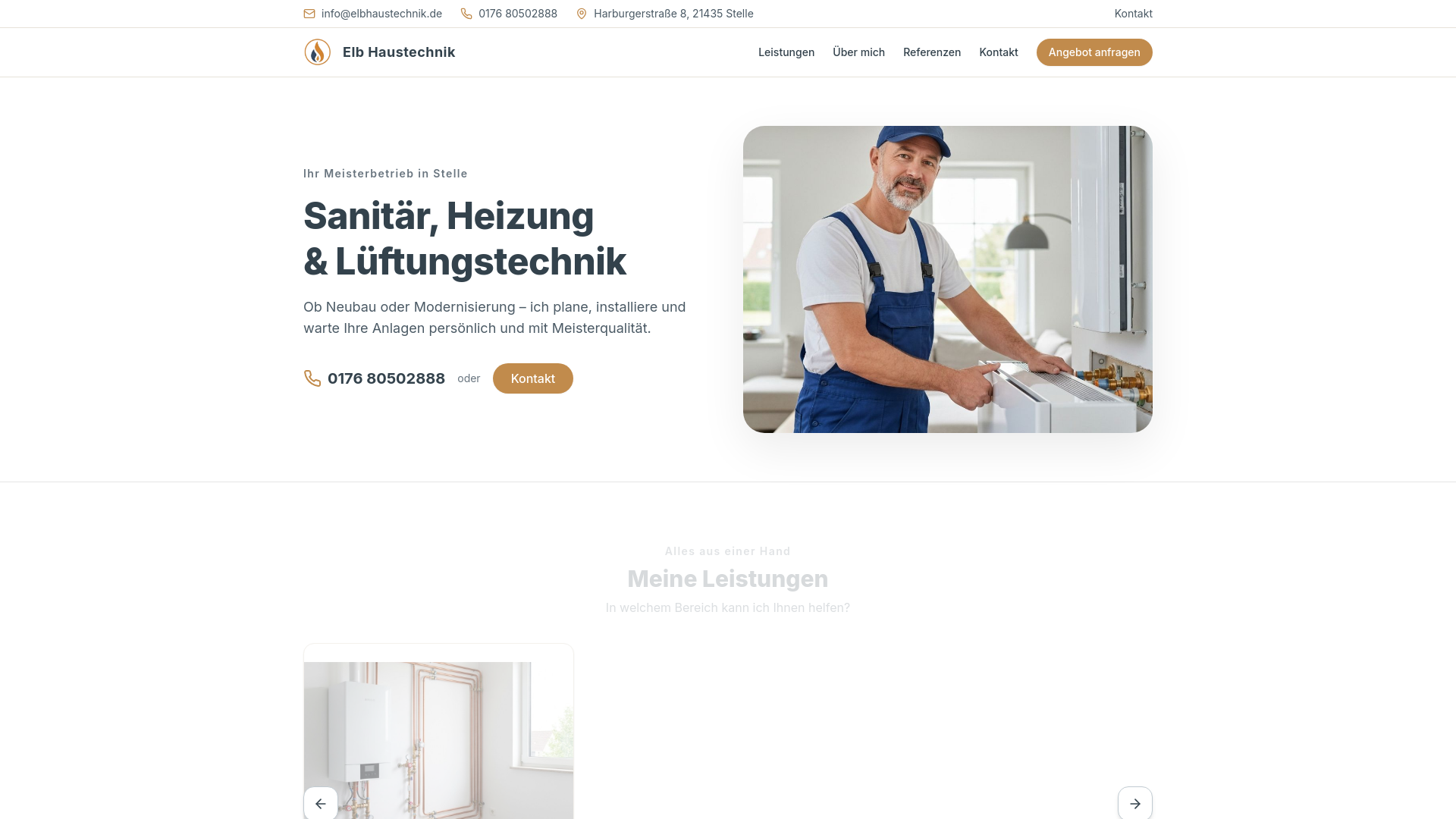 website screenshot of https://elbhaustechnik.de