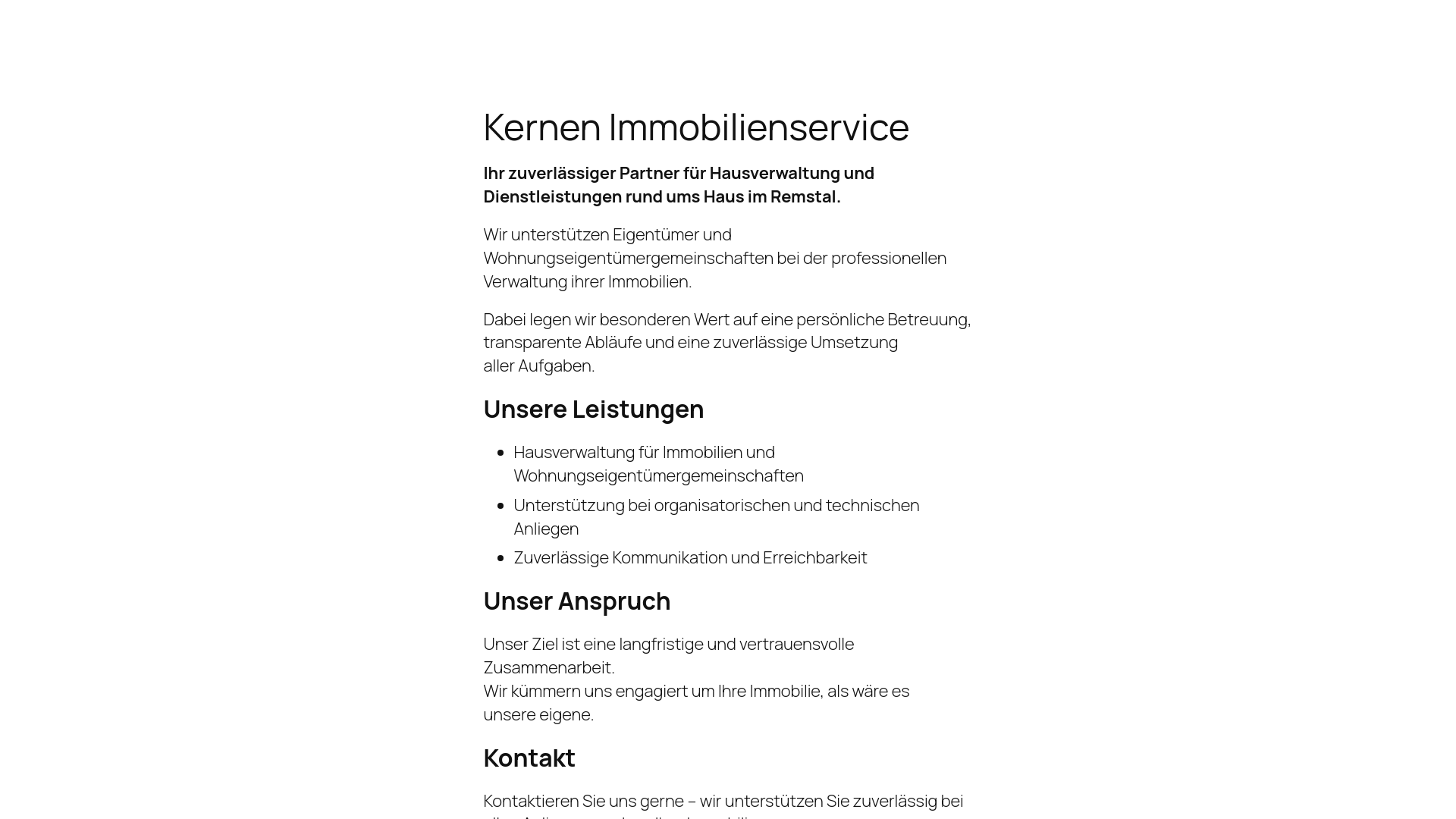 website screenshot of https://kernen-immobilienservice.de/