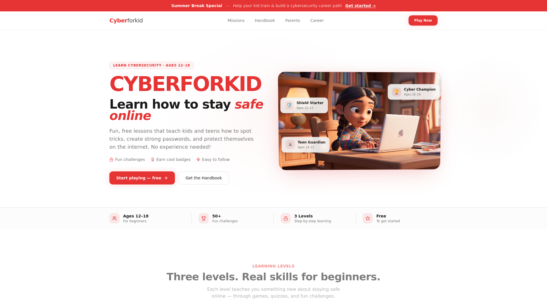 website screenshot of https://cyberforkid.com/