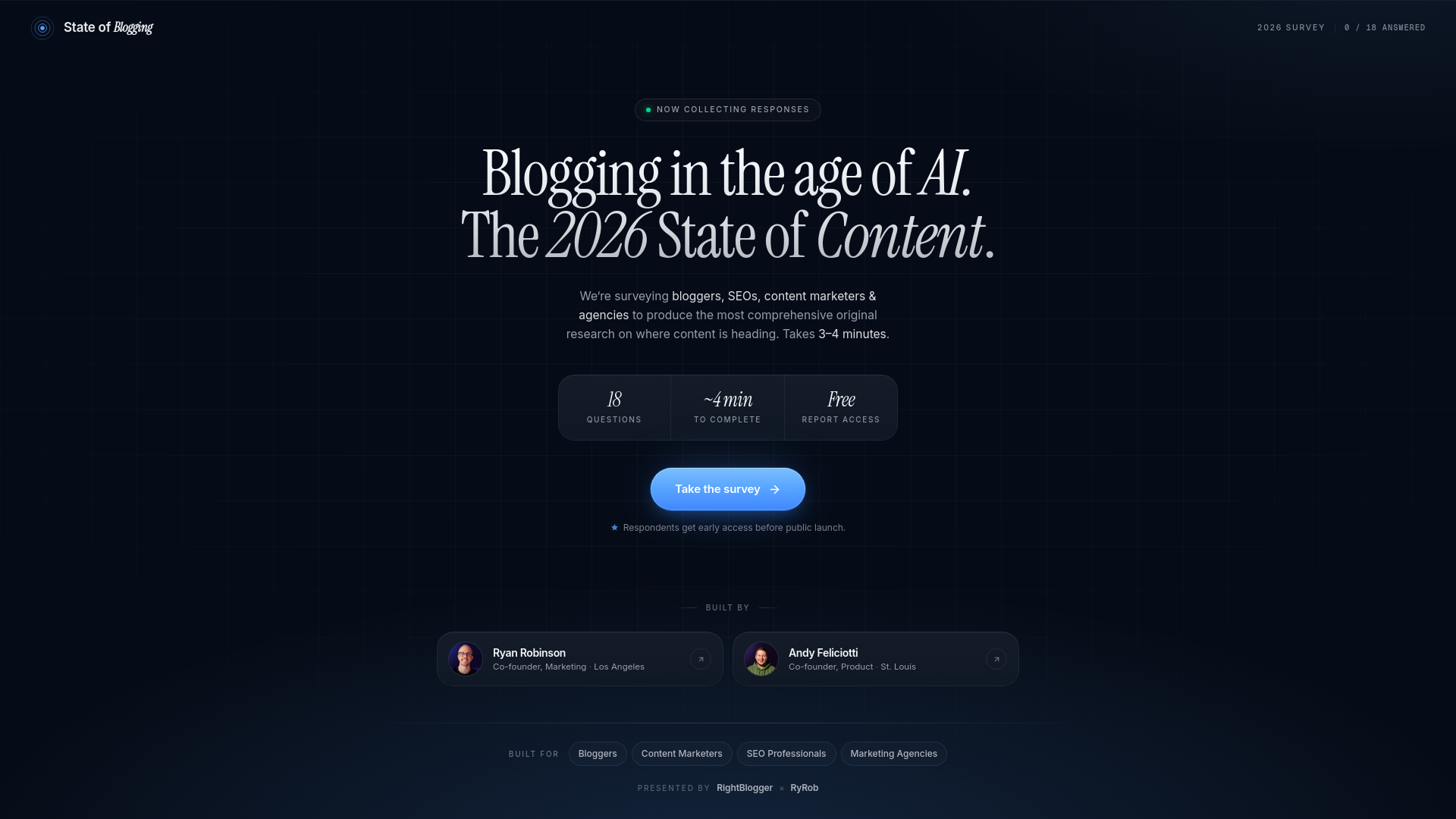 website screenshot of https://stateofblogging.com/