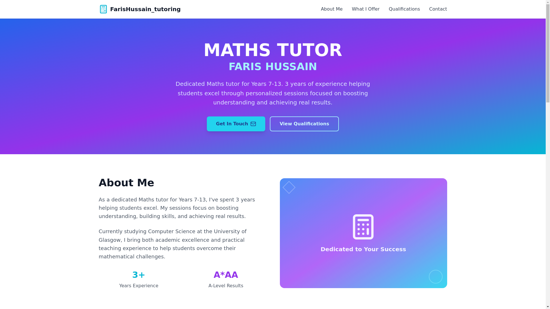 website screenshot of https://farishussain-tutoring.org/