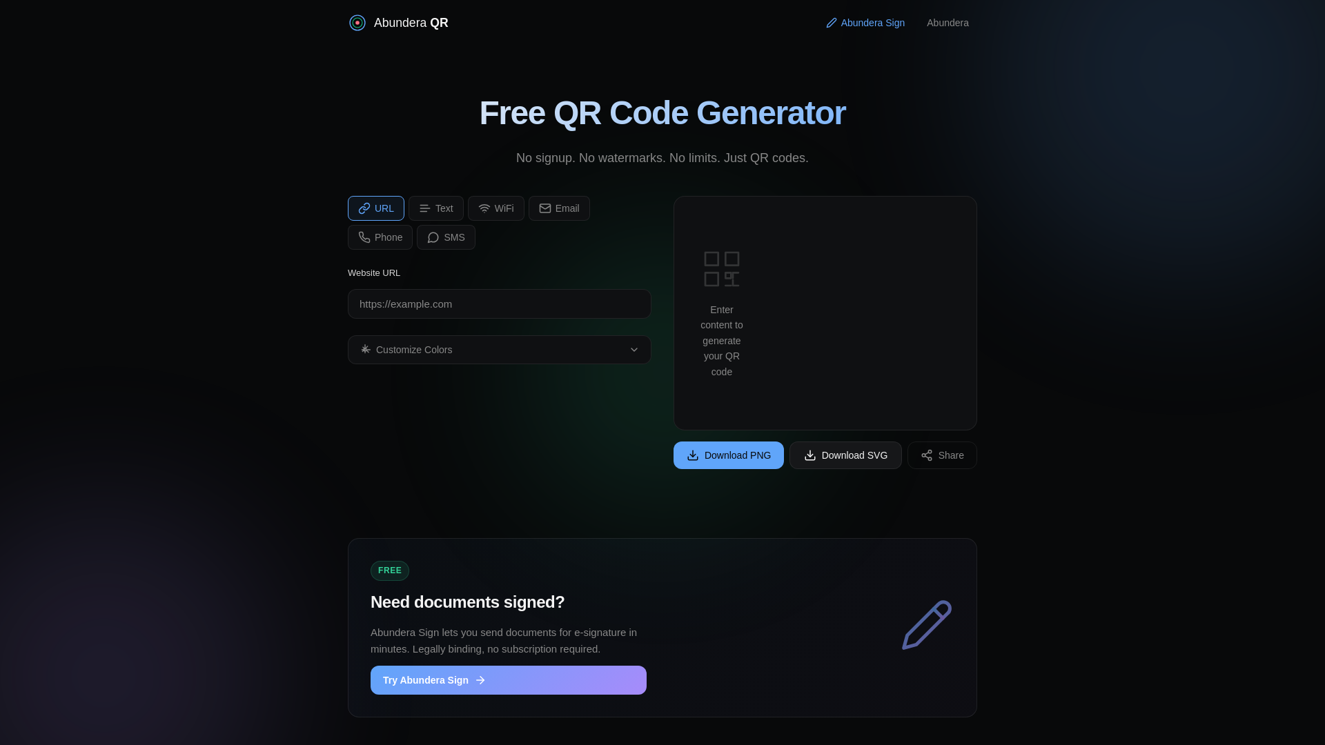 website screenshot of https://qr-abundera-ai.pages.dev/