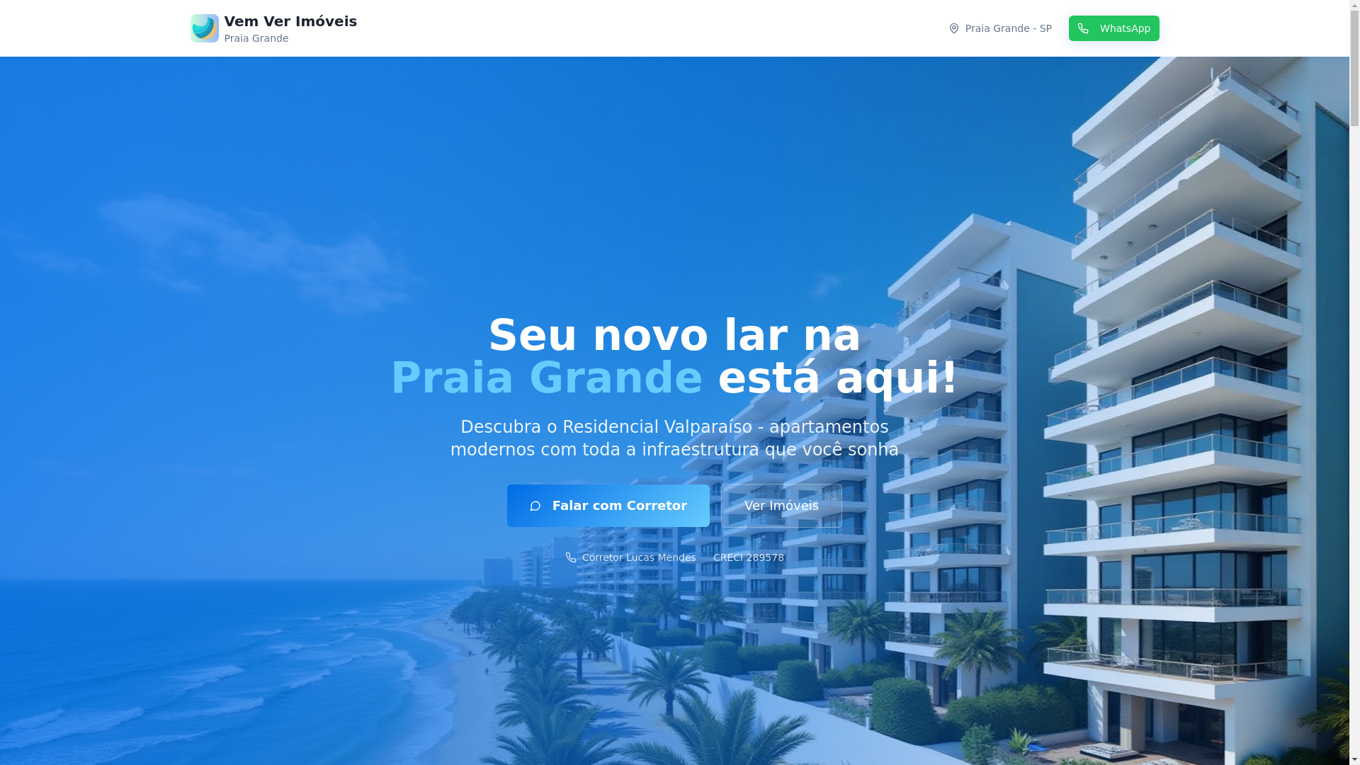 website screenshot of https://vemverimoveispraiagrande.com.br/