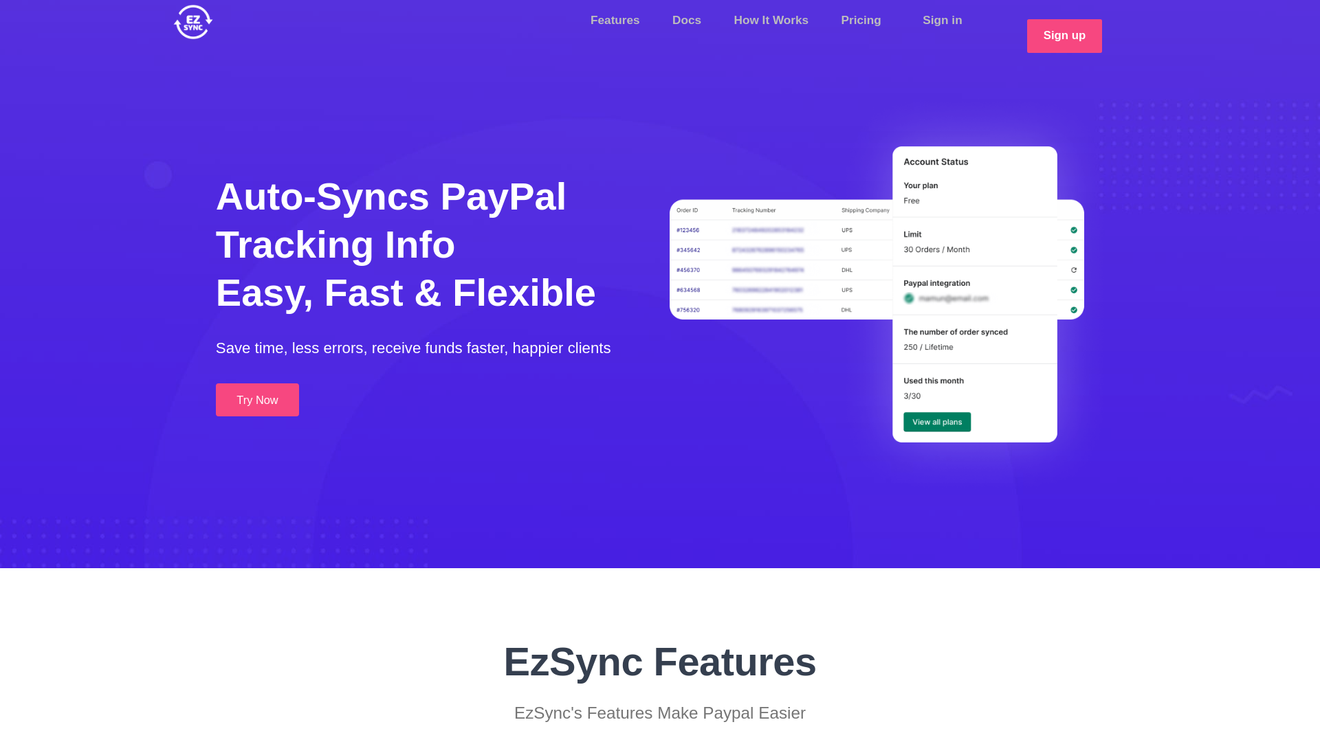 website screenshot of https://ezsync.pages.dev
