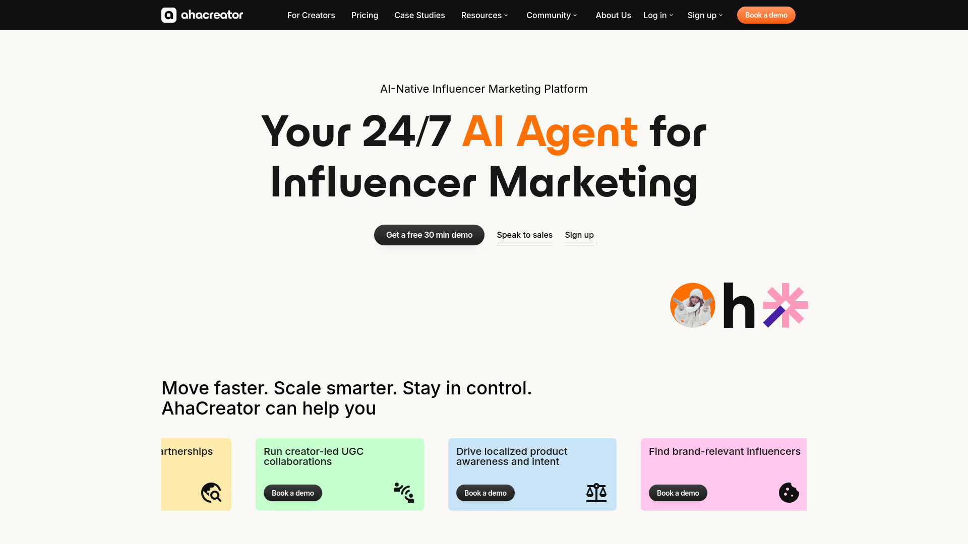 website screenshot of https://ahacreatorpartners.digital/