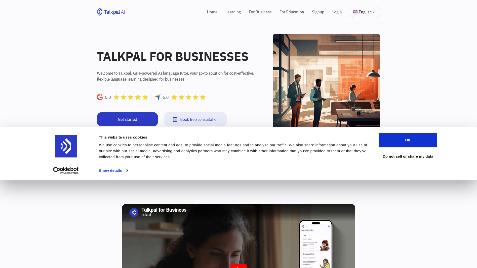 website screenshot of https://talkpalappaiforbusiness.com