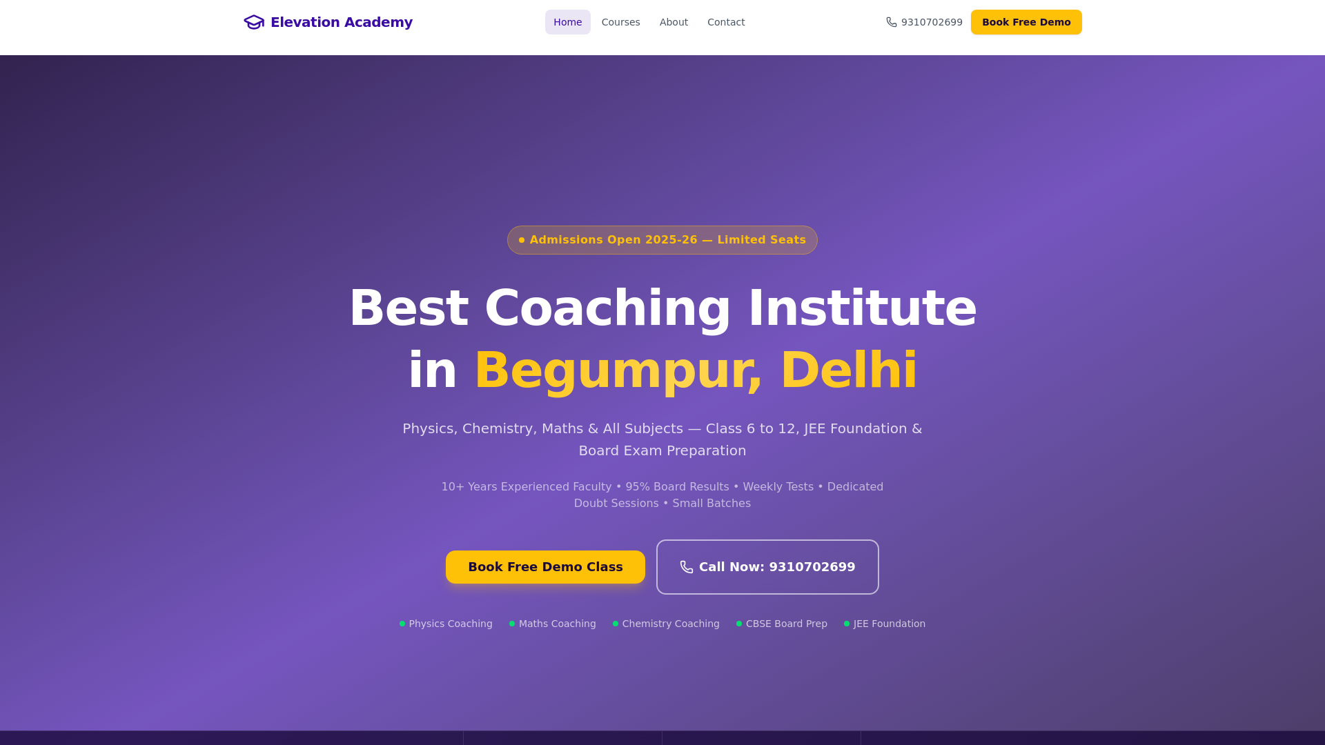 website screenshot of https://elevationacademy.in/