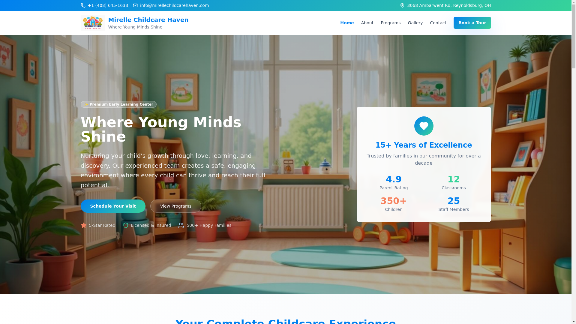 website screenshot of https://mirellechildcarehaven.com/