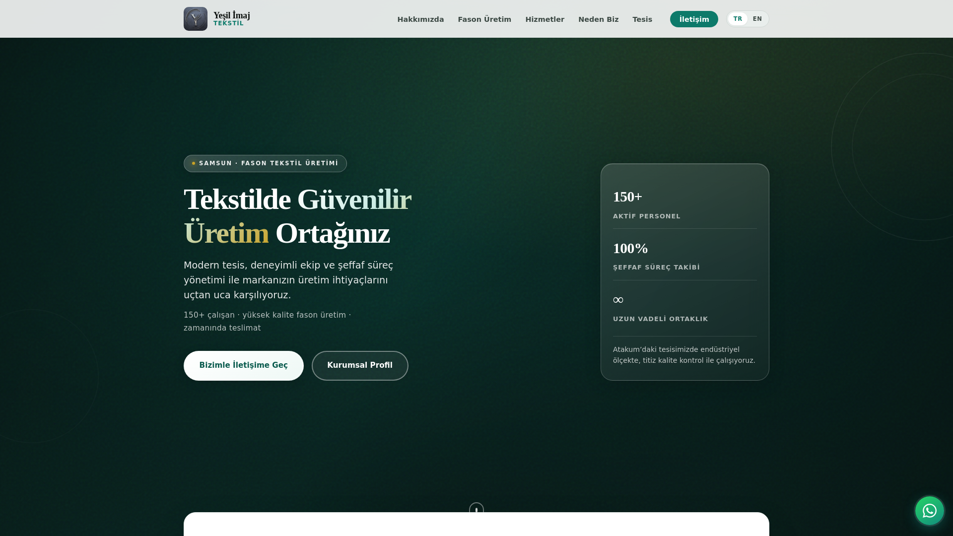 website screenshot of https://yesilimajtekstil.com