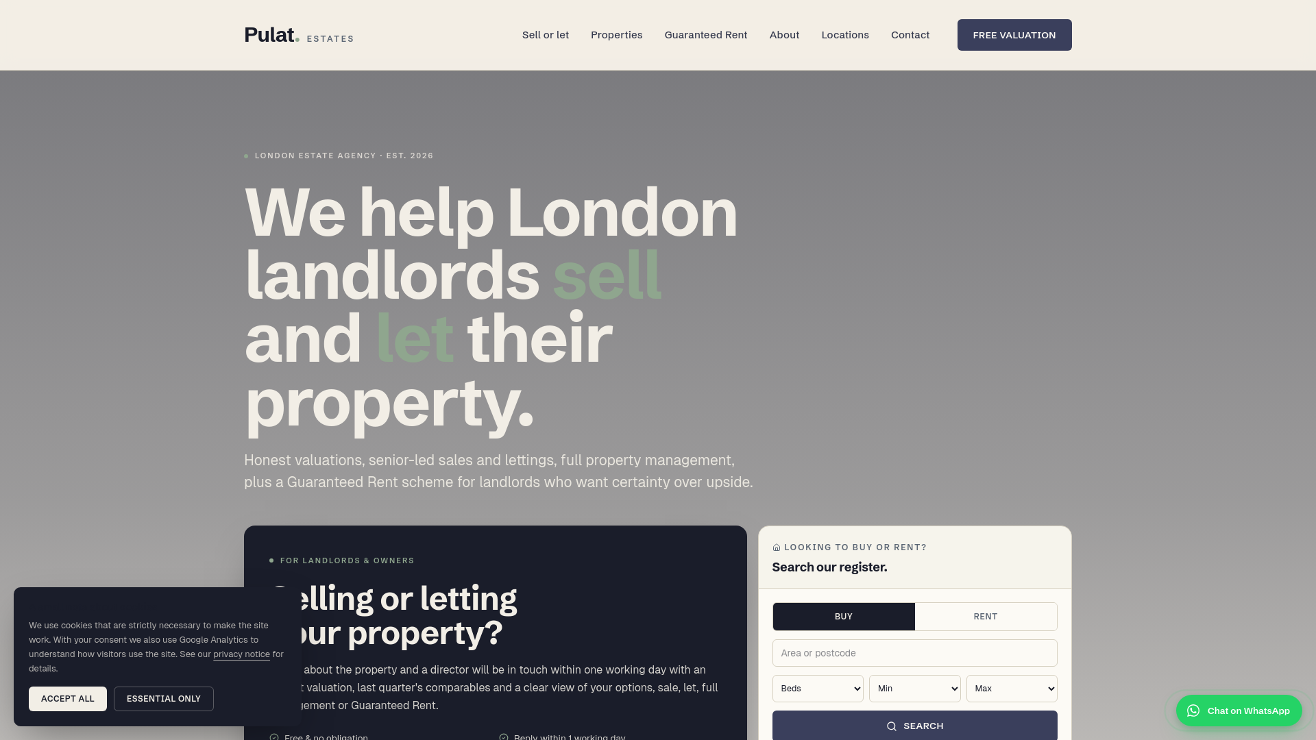 website screenshot of https://pulatestates.co.uk/