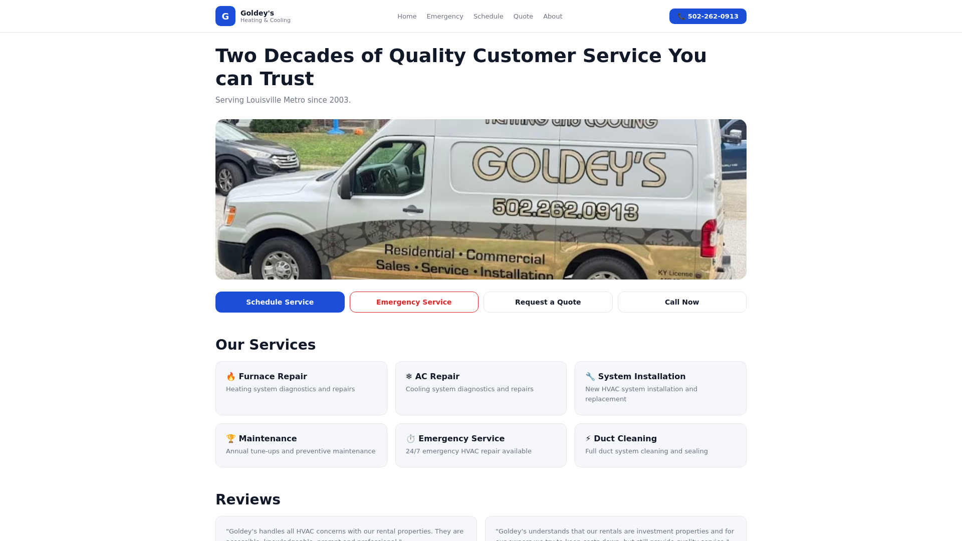 website screenshot of https://goldeys-hvac.pages.dev/