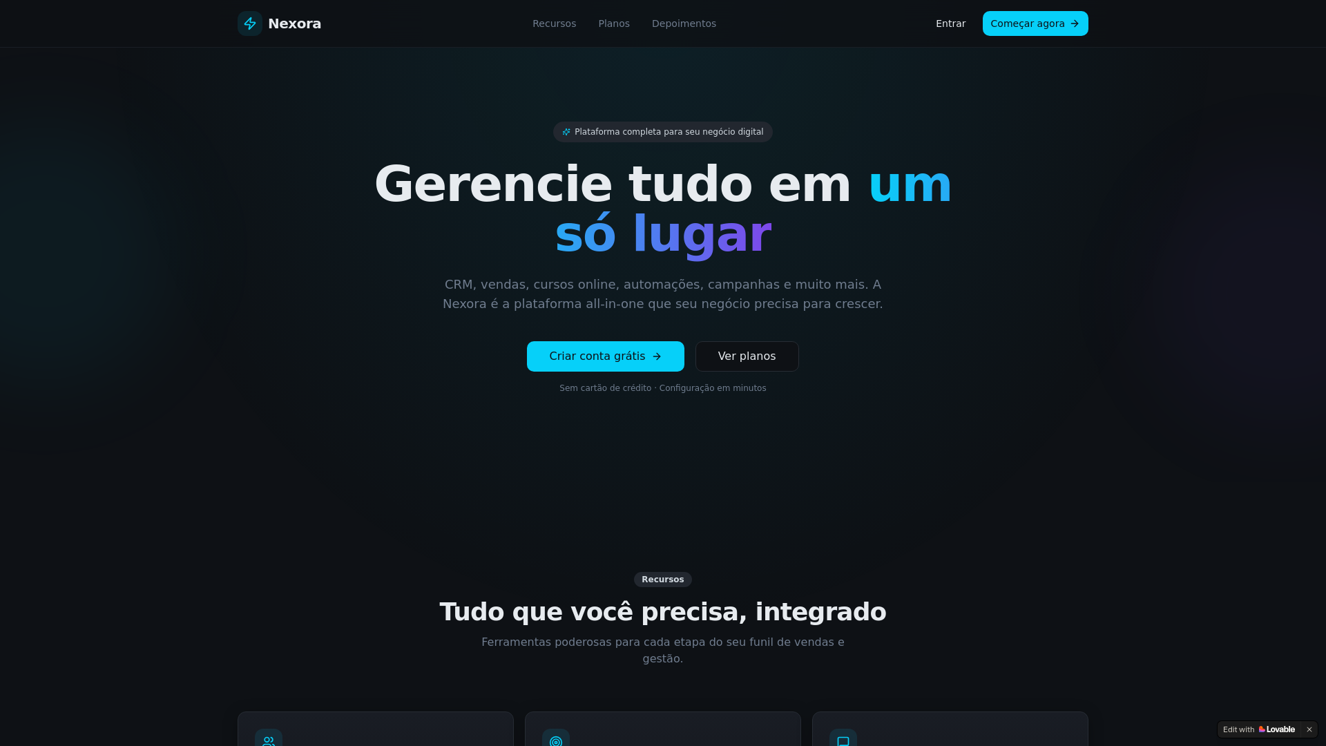 website screenshot of https://nexorasistema.com.br