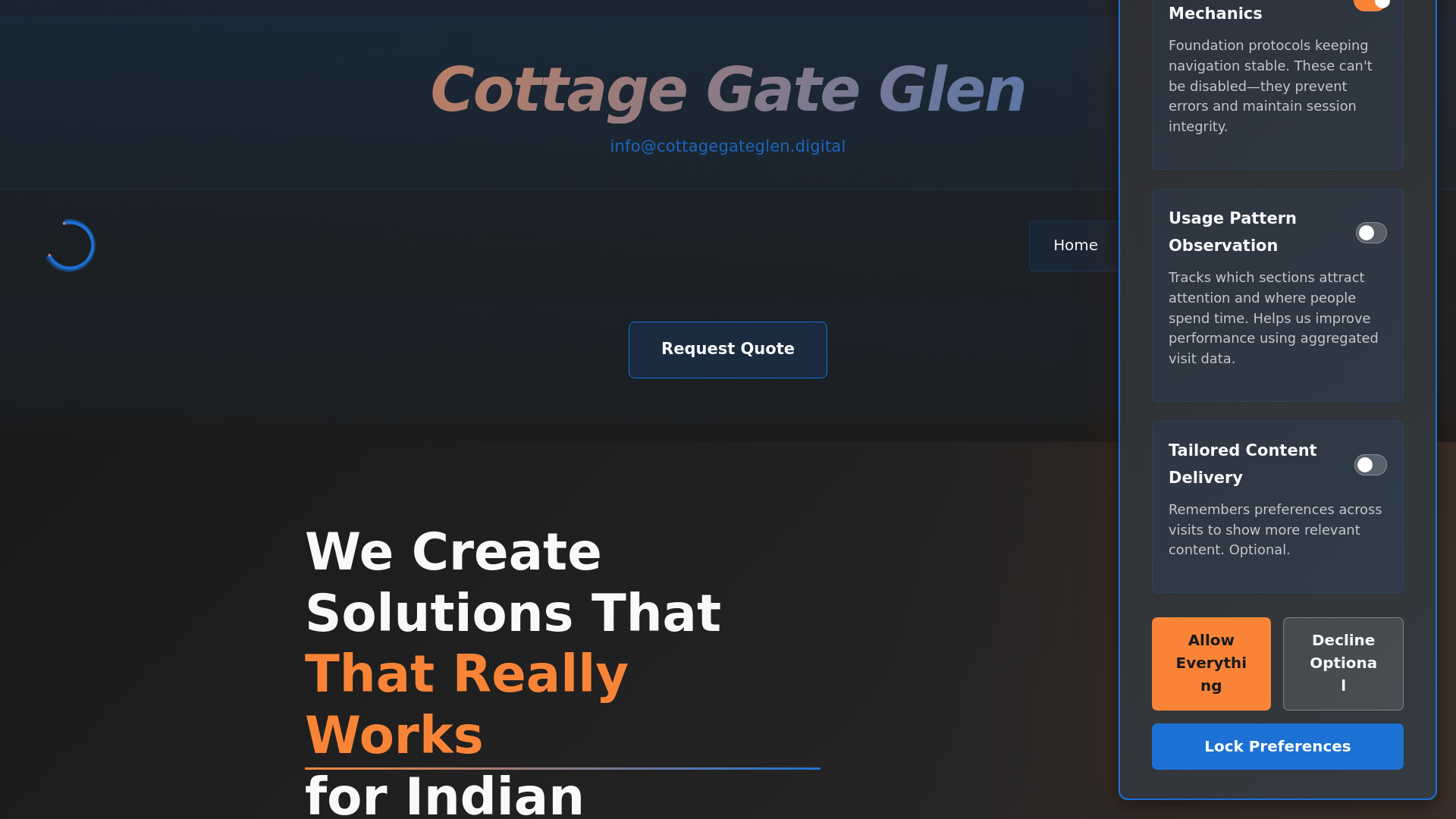 website screenshot of https://cottagegateglen.digital/