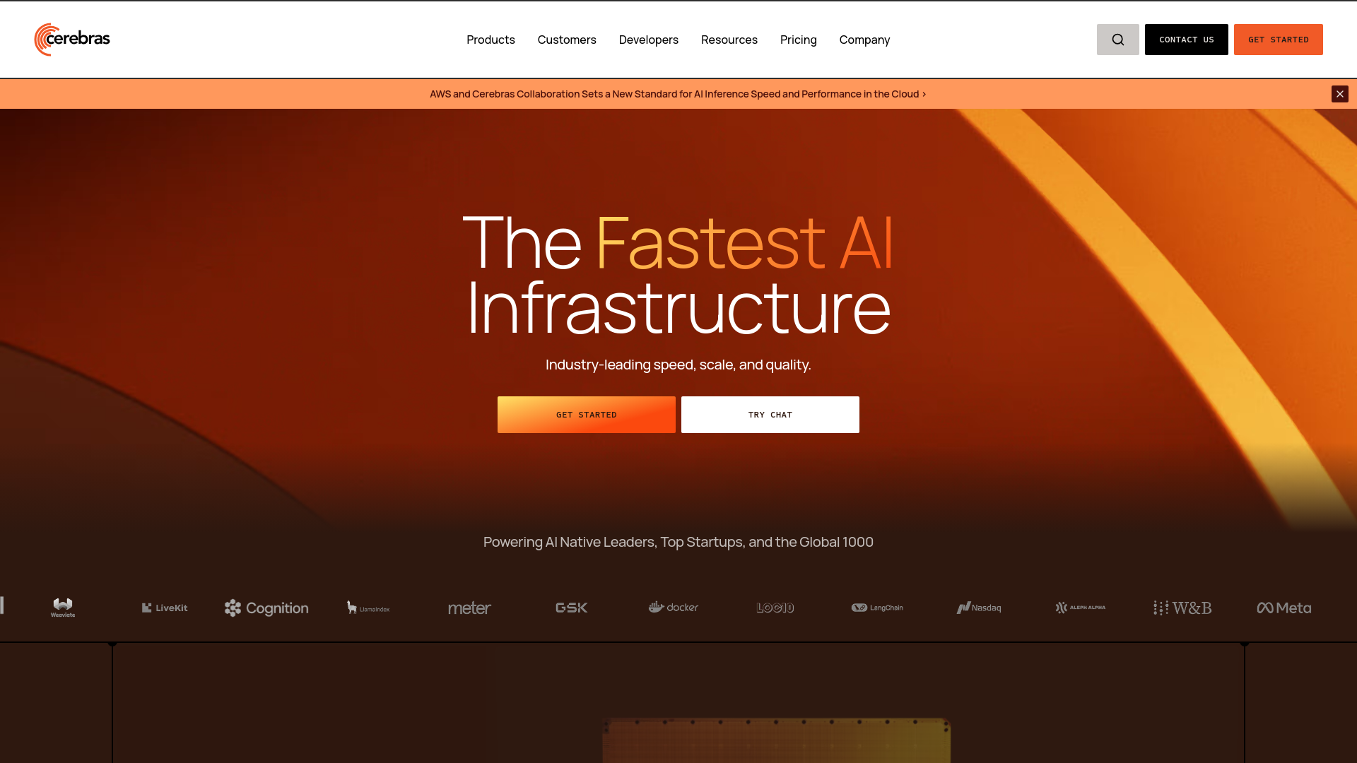 website screenshot of https://www.cerebras.ai/