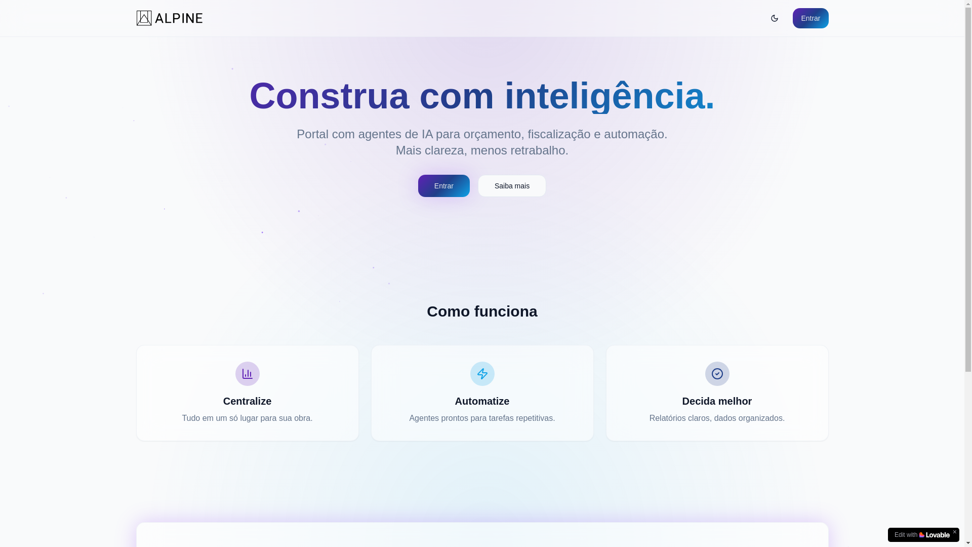 website screenshot of https://alpineconstrutora.com.br/