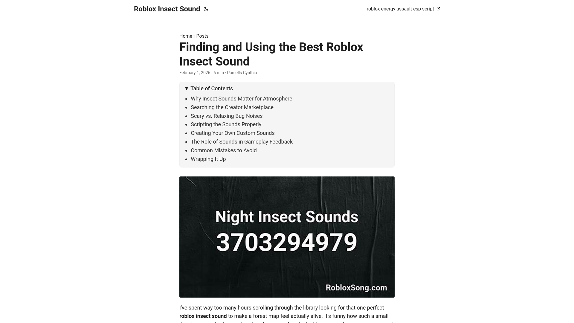 website screenshot of https://roblox-insect-sound.pages.dev/