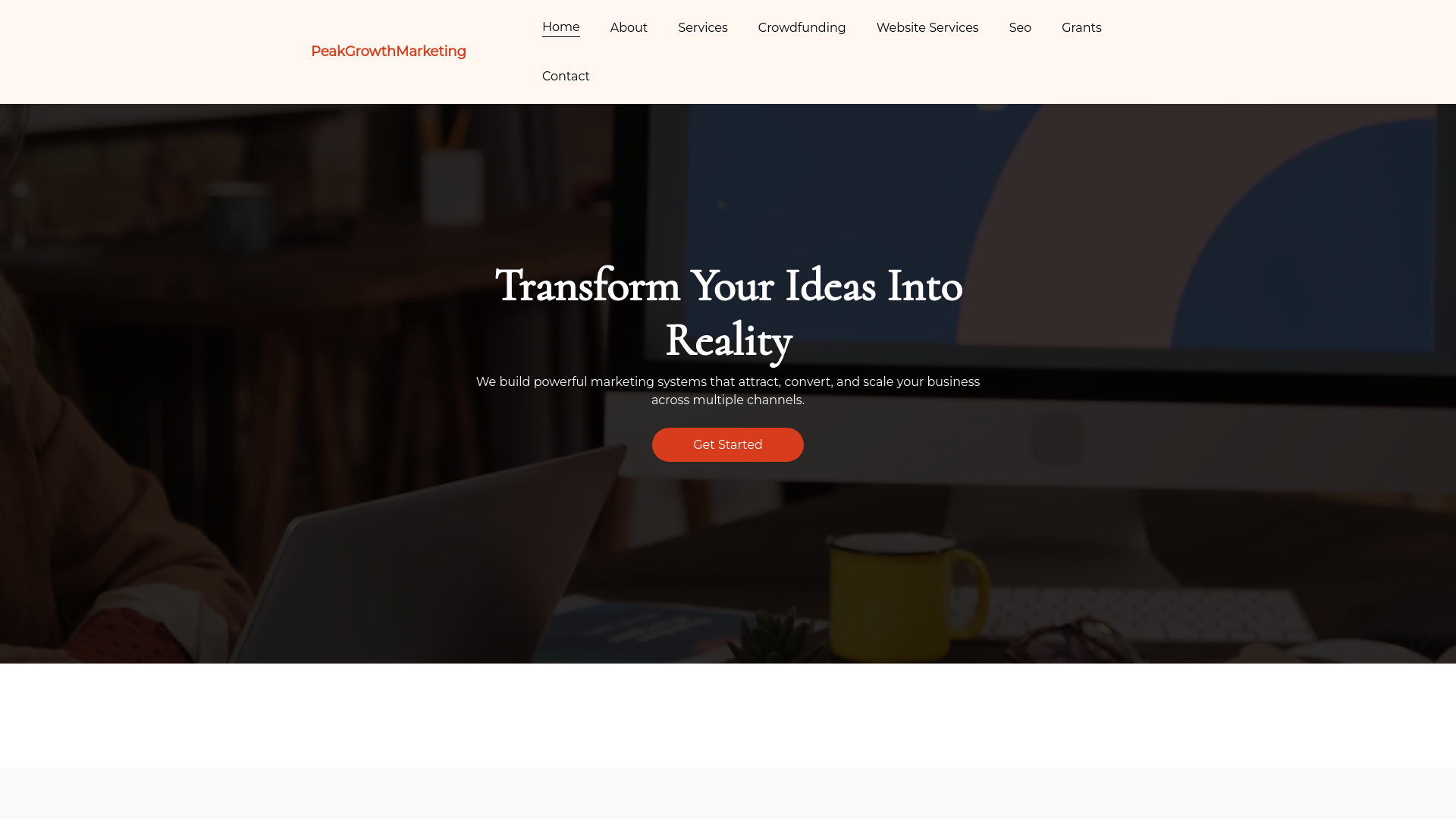 website screenshot of https://peakgrowthmarketing.online