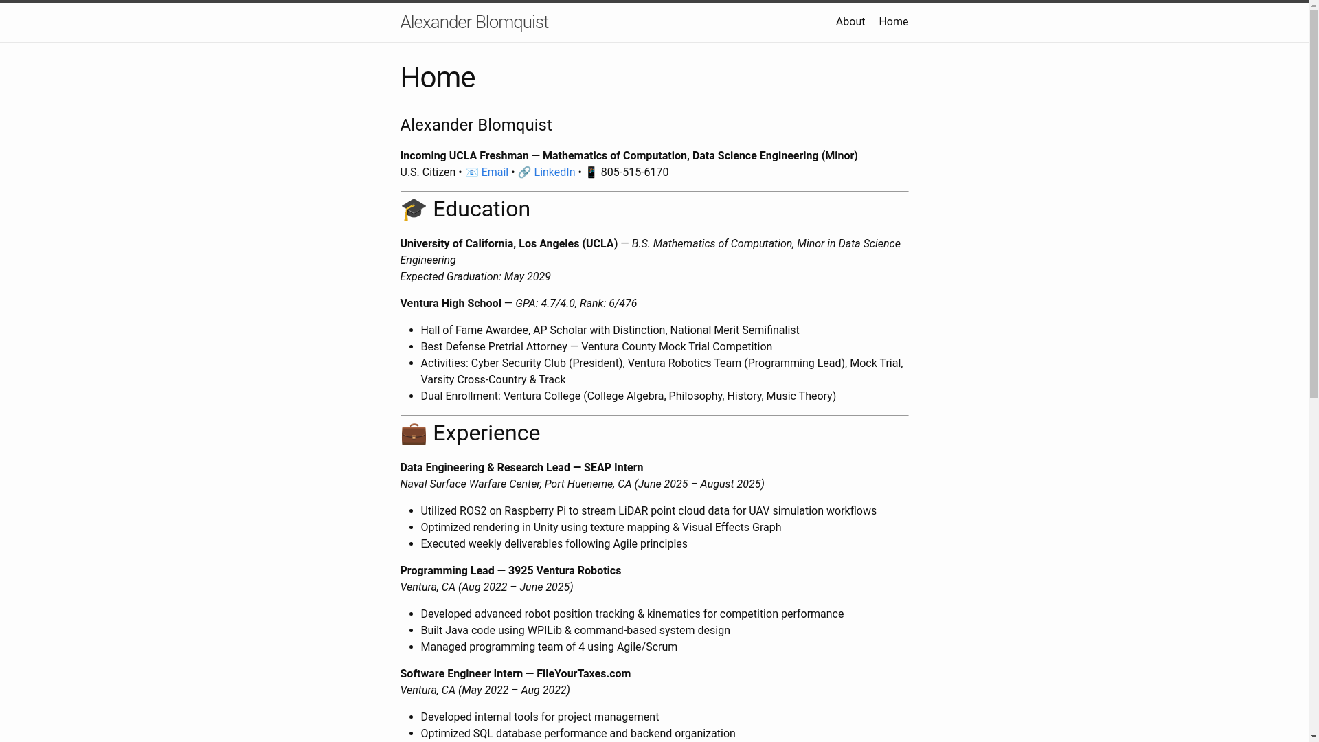 website screenshot of https://ablomquist.me/