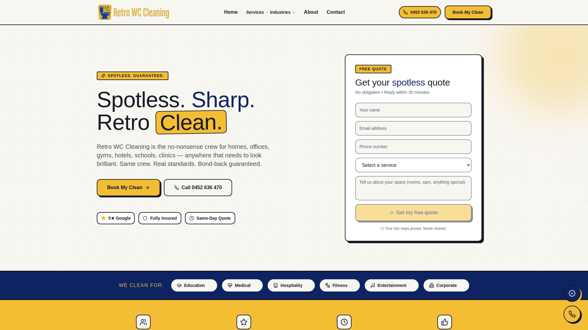 website screenshot of https://retrocleaning.au/