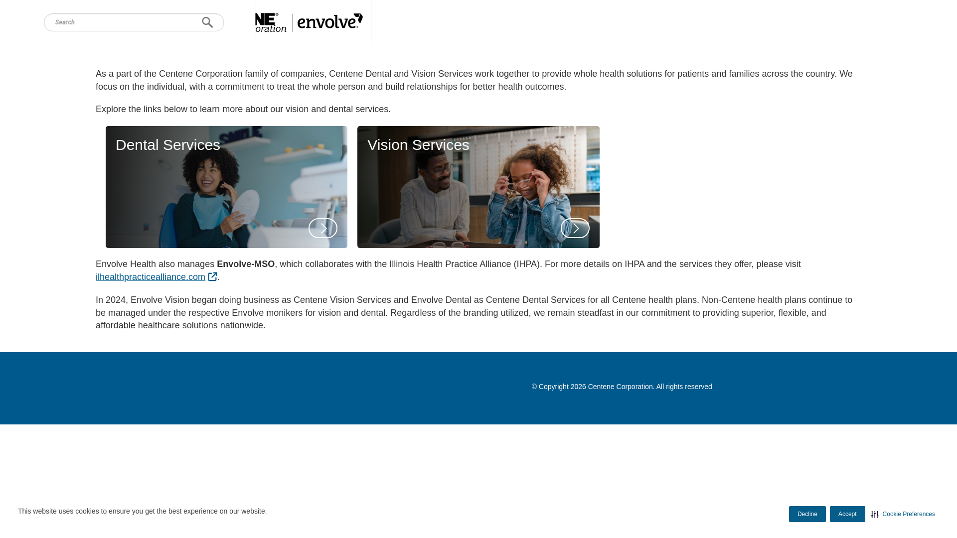 website screenshot of https://www.envolvehealth.com/