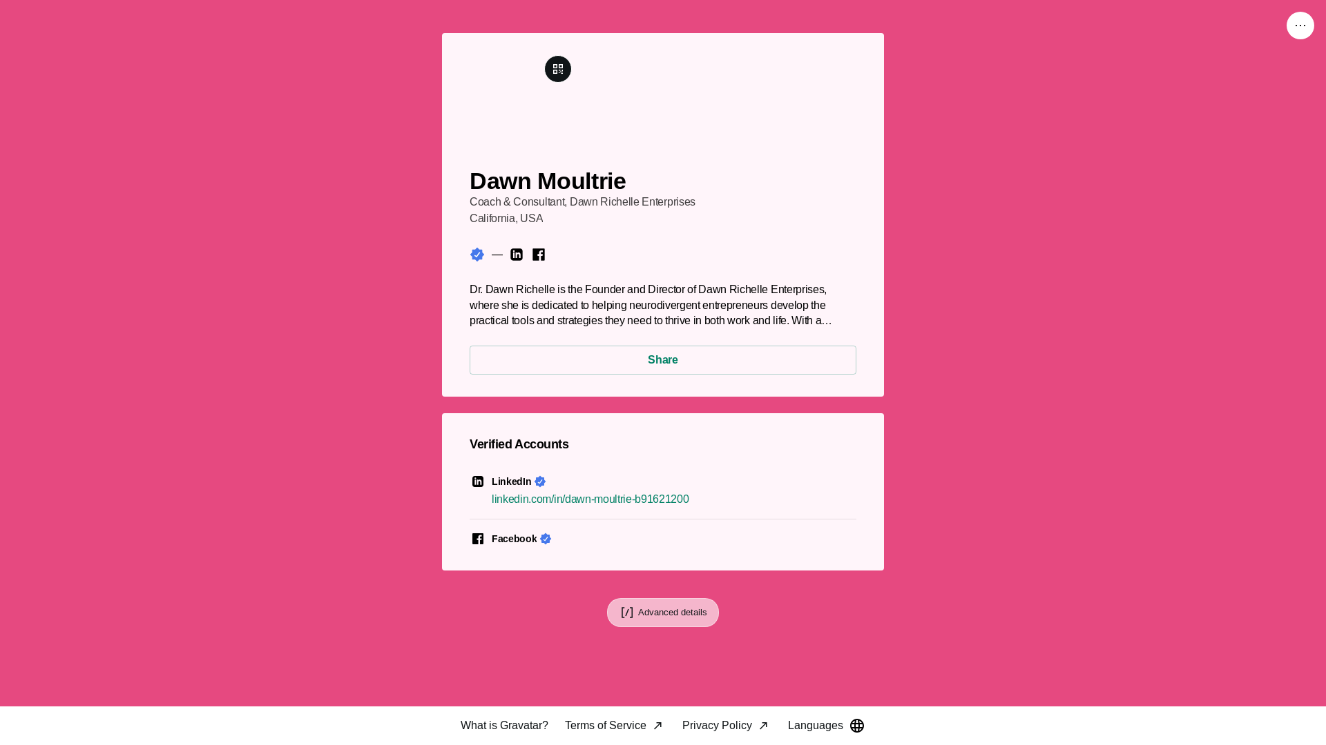 website screenshot of https://dawnrichelle.link/