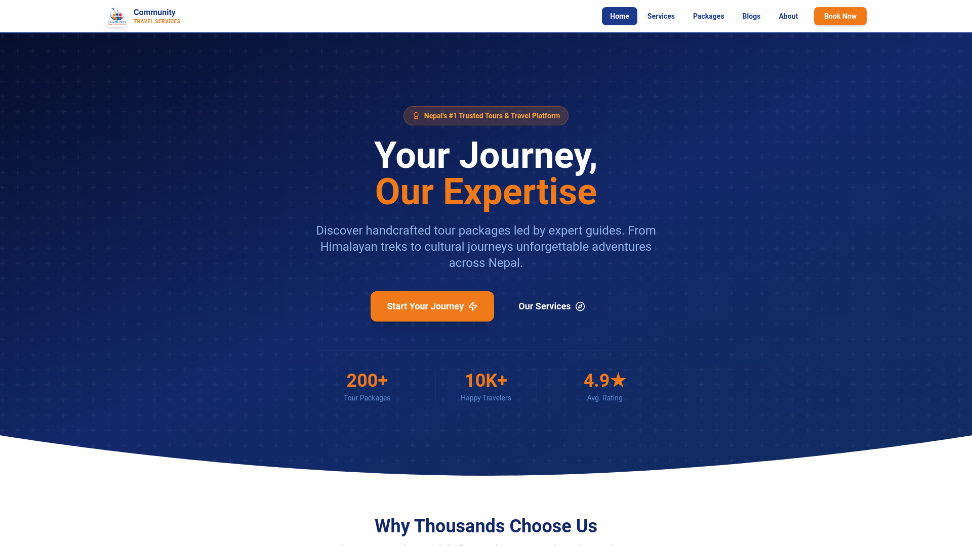 website screenshot of https://communitytravelservices.com/