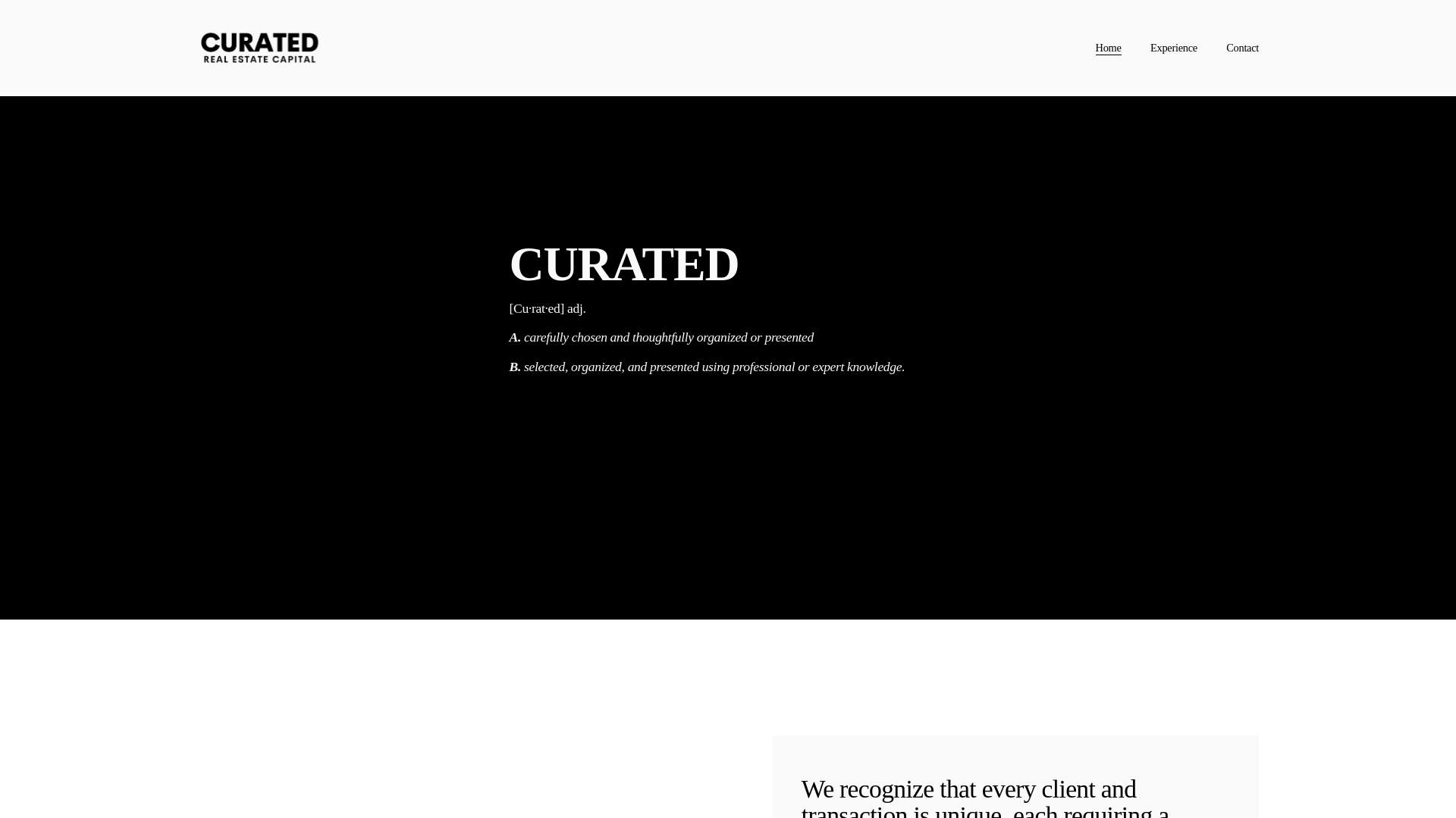 website screenshot of https://curatedcapsolutions.com/