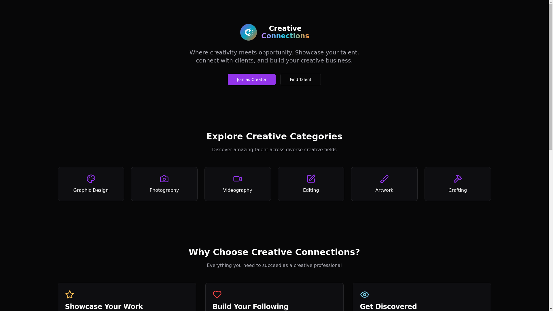 website screenshot of https://creativeconnectionsonline.org/