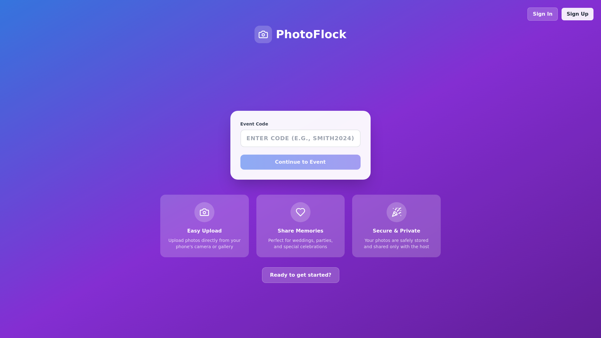 website screenshot of https://photoflock.app/
