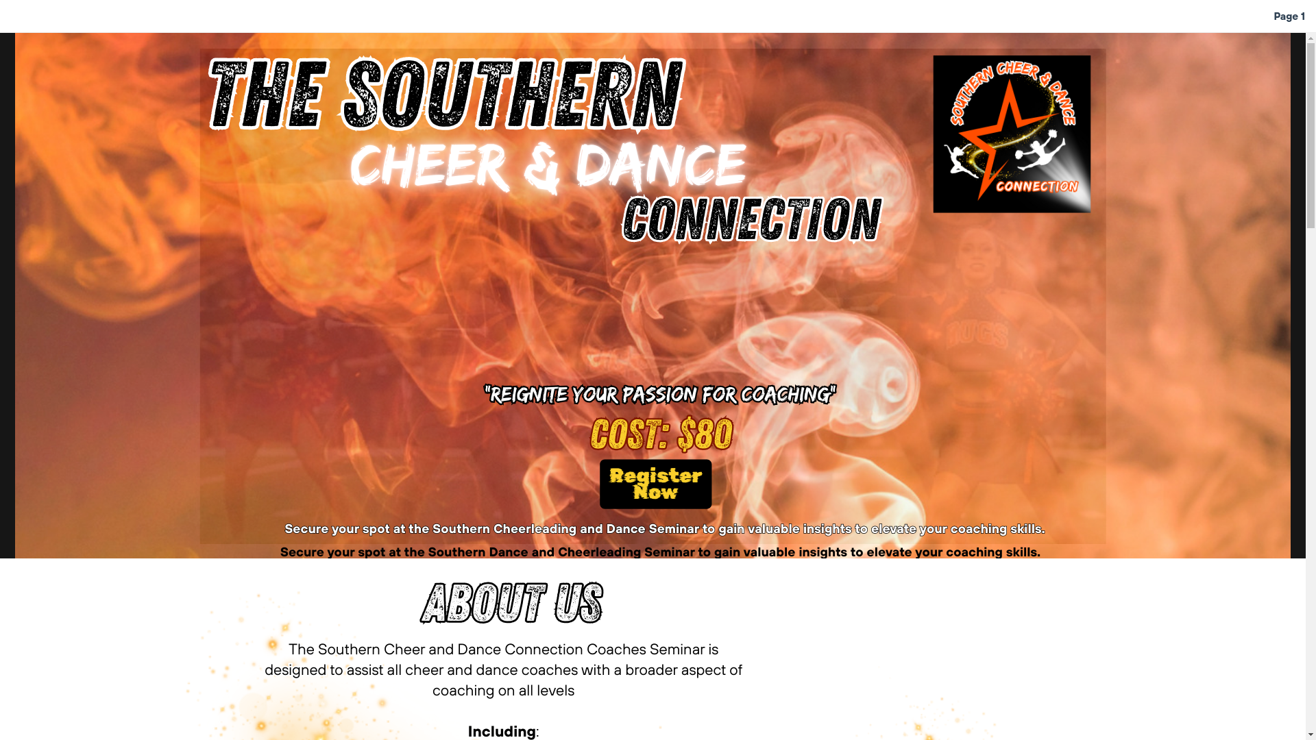 website screenshot of https://thesoutherncheeranddanceconnection.com/