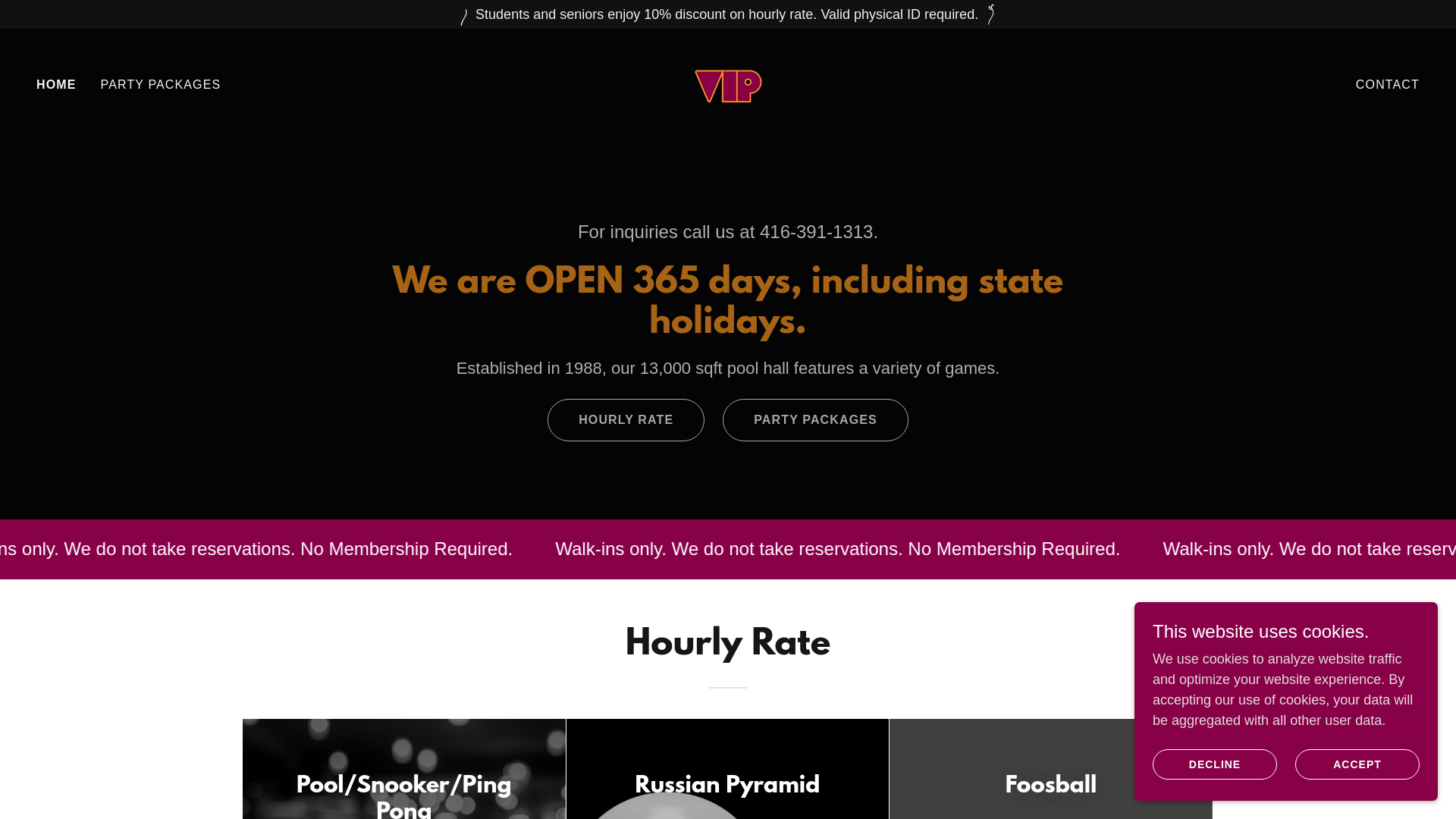 website screenshot of https://vippoolbar.ca/
