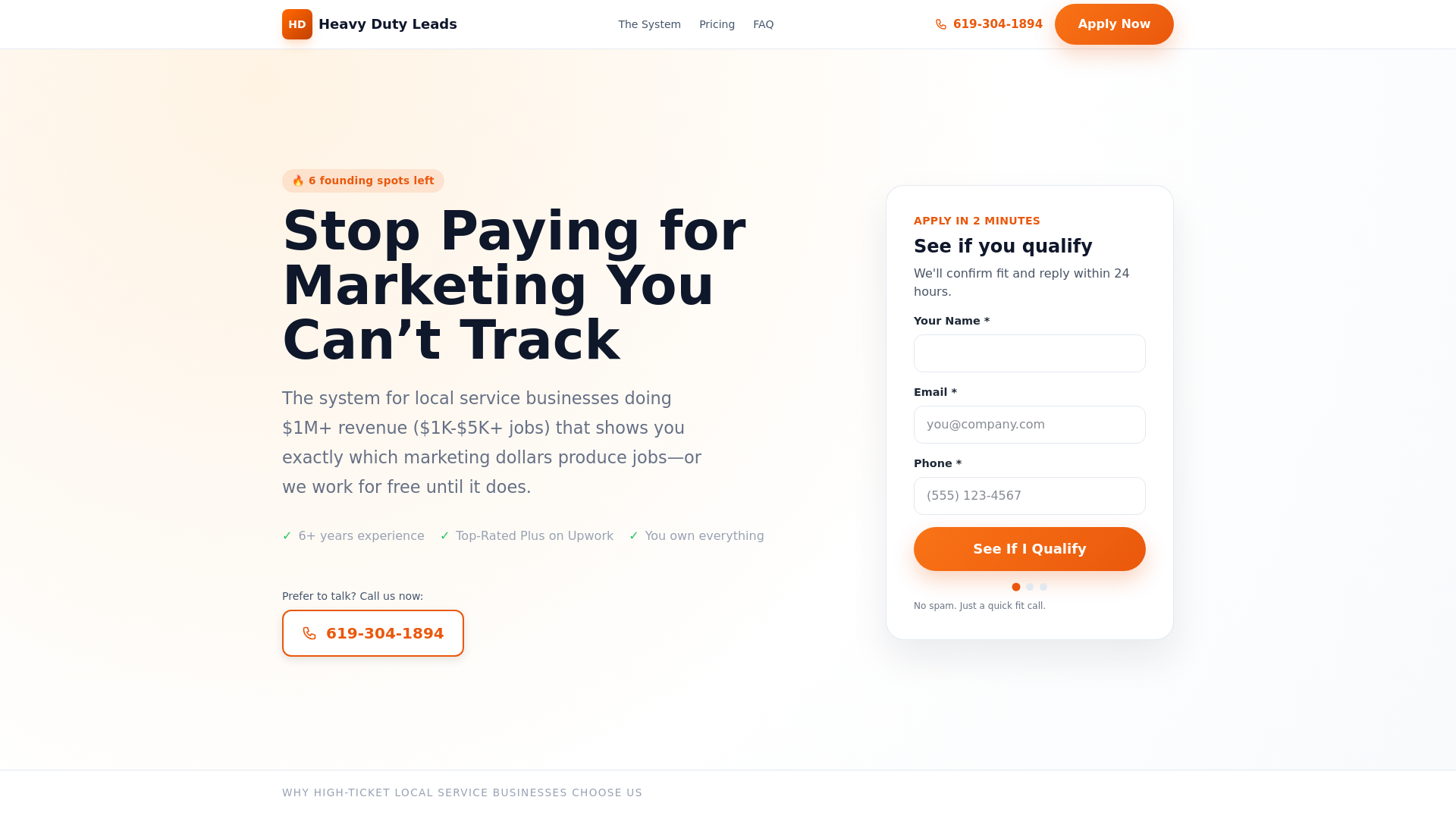 website screenshot of https://heavydutyleads.biz/