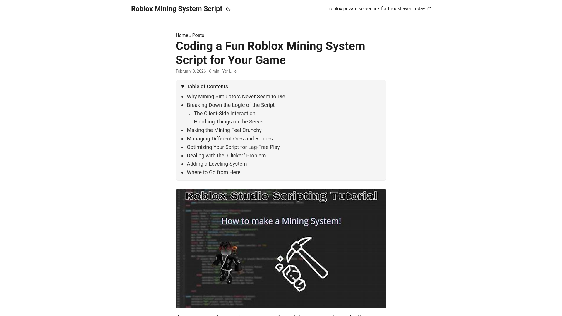 website screenshot of https://roblox-mining-system-script.pages.dev/