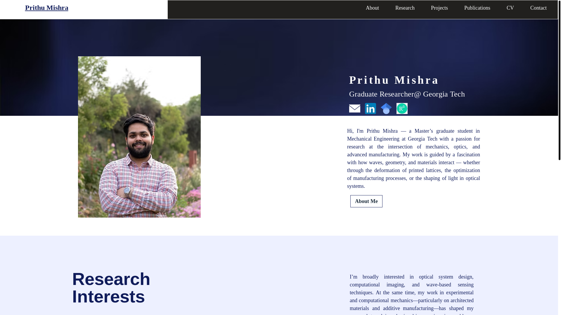 website screenshot of https://prithumishra.com/