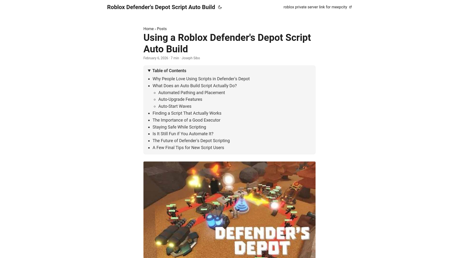 website screenshot of https://roblox-defenders-depot-script-auto-build.pages.dev/