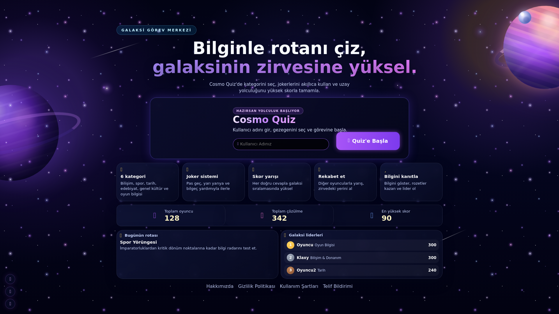 website screenshot of https://cosmoquiz.com.tr/