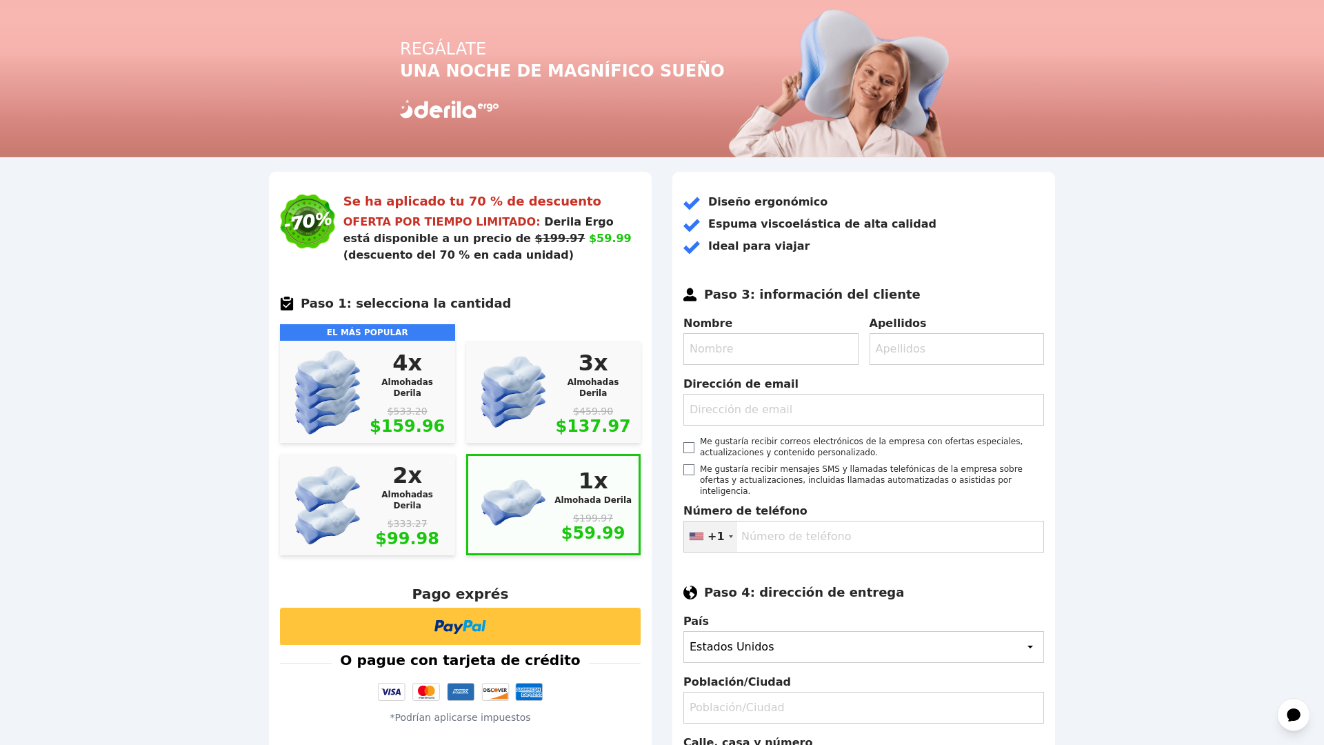 website screenshot of https://derila-ergo.com/derila-ergo/order?l=es