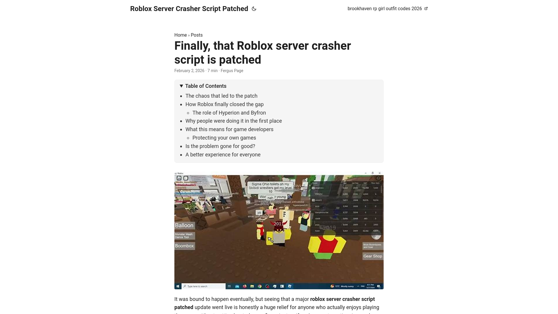website screenshot of https://roblox-server-crasher-script-patched.pages.dev/