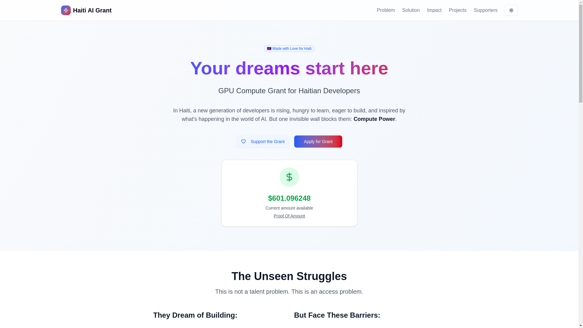 website screenshot of https://haitiaigrant.xyz/