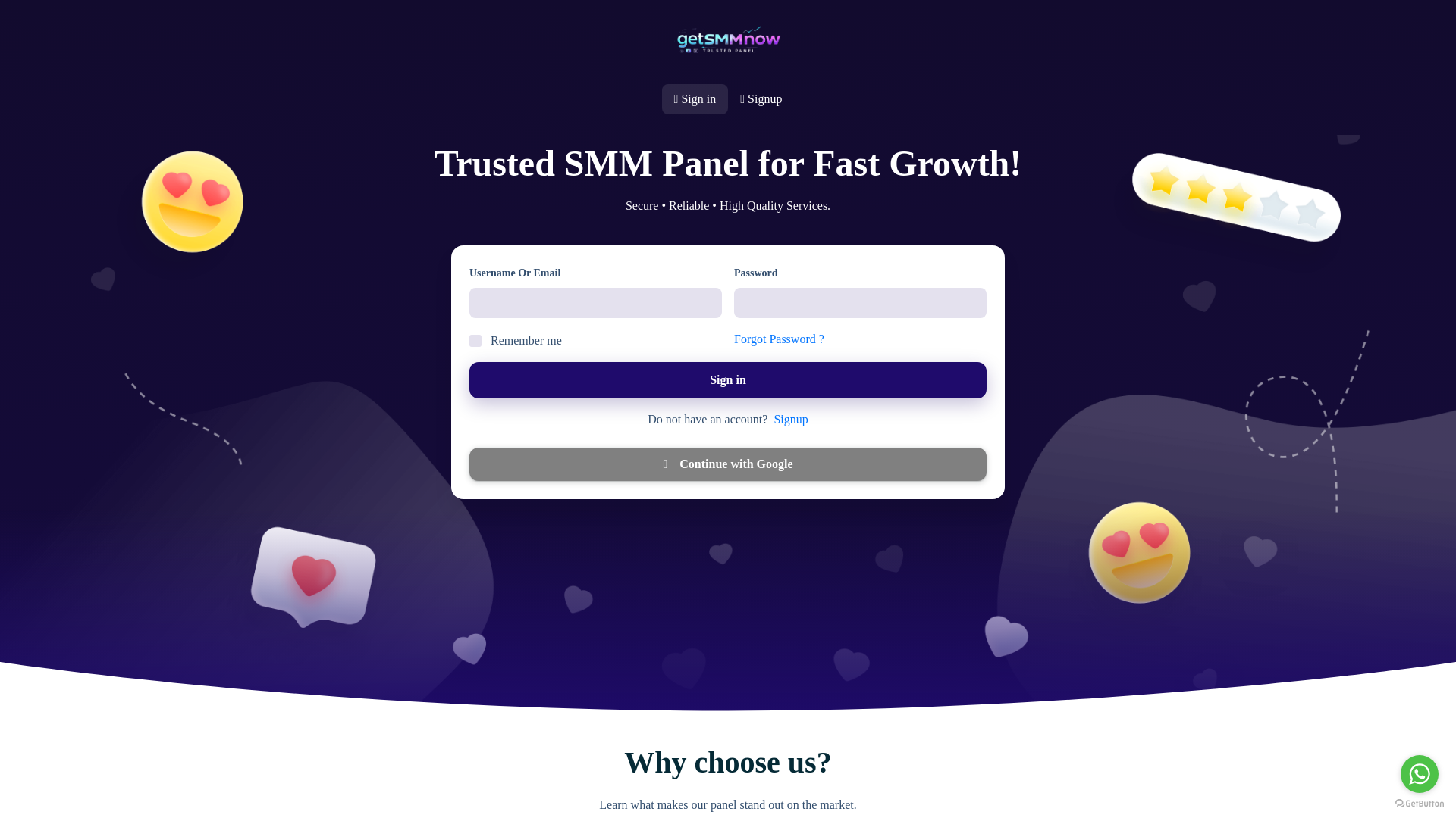 website screenshot of https://getsmmnow.in