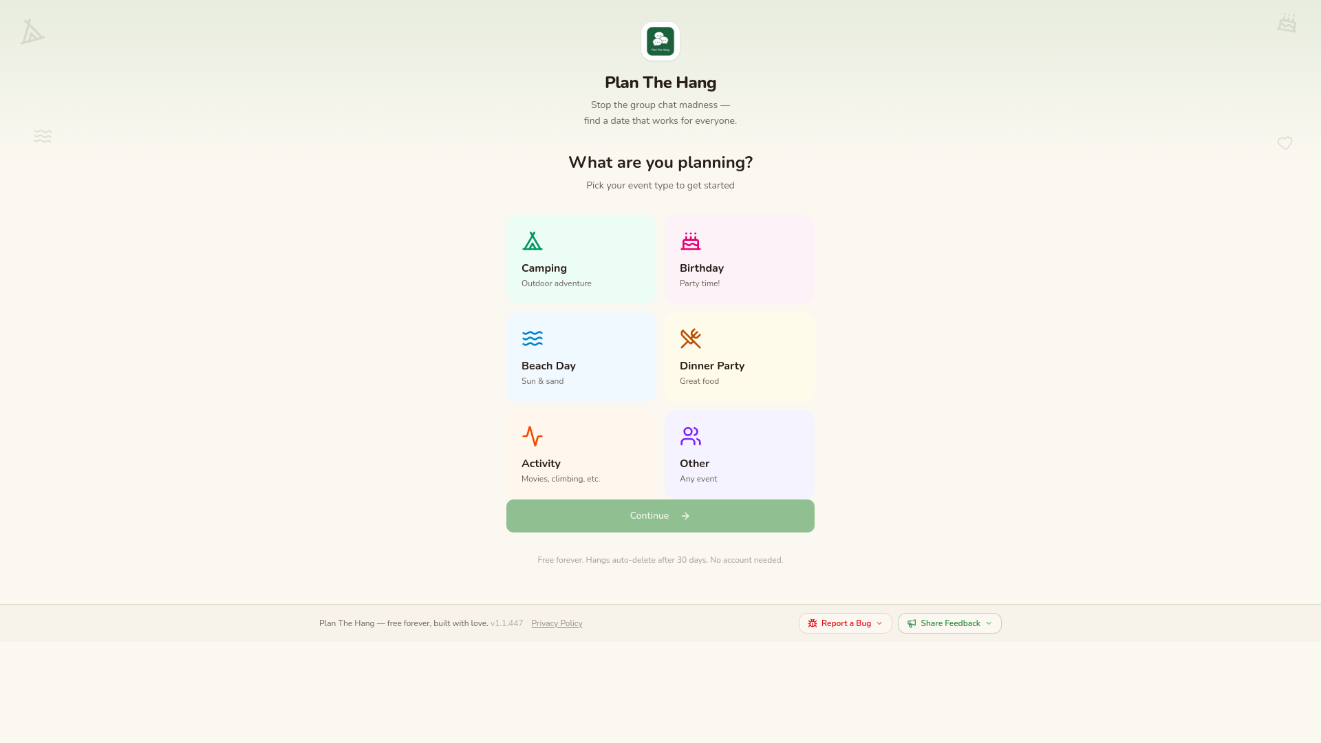 website screenshot of https://planthehang.com/