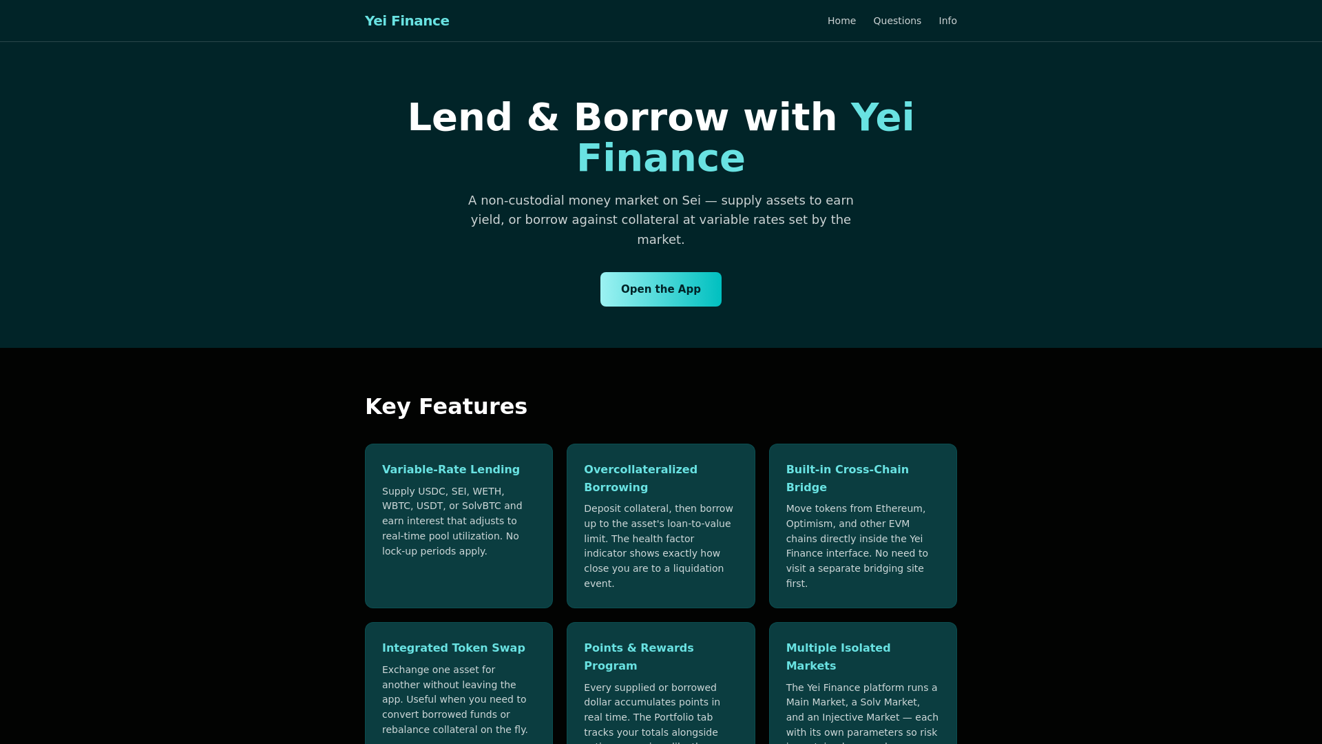 website screenshot of https://yei-finance.com