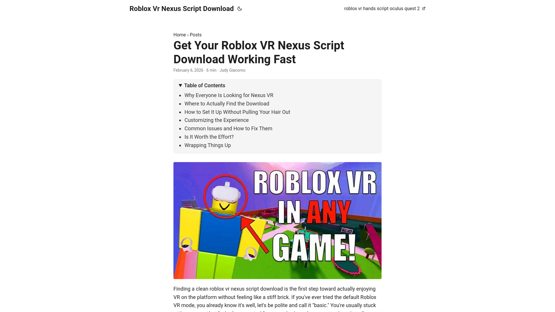 website screenshot of https://roblox-vr-nexus-script-download.pages.dev/