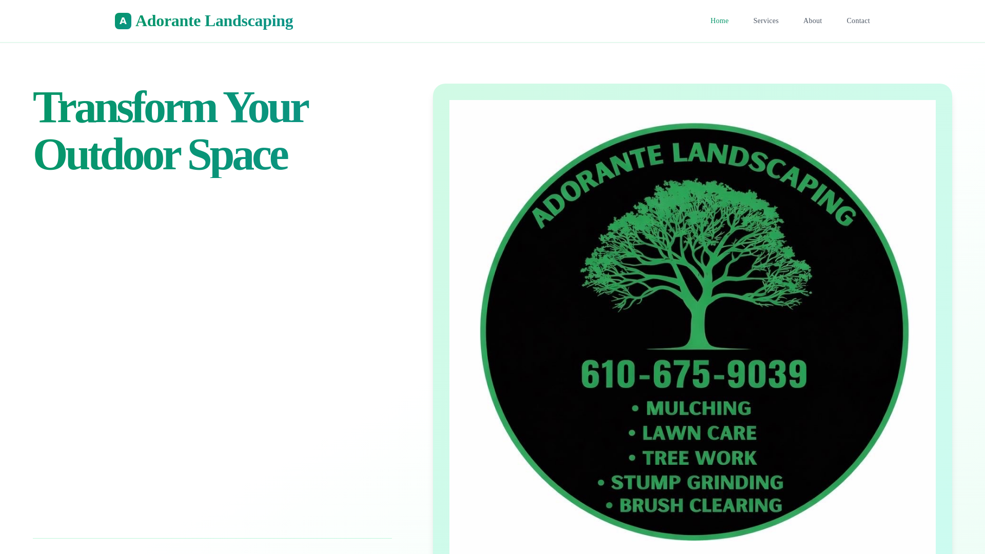 website screenshot of https://adorantelandscaping.com/