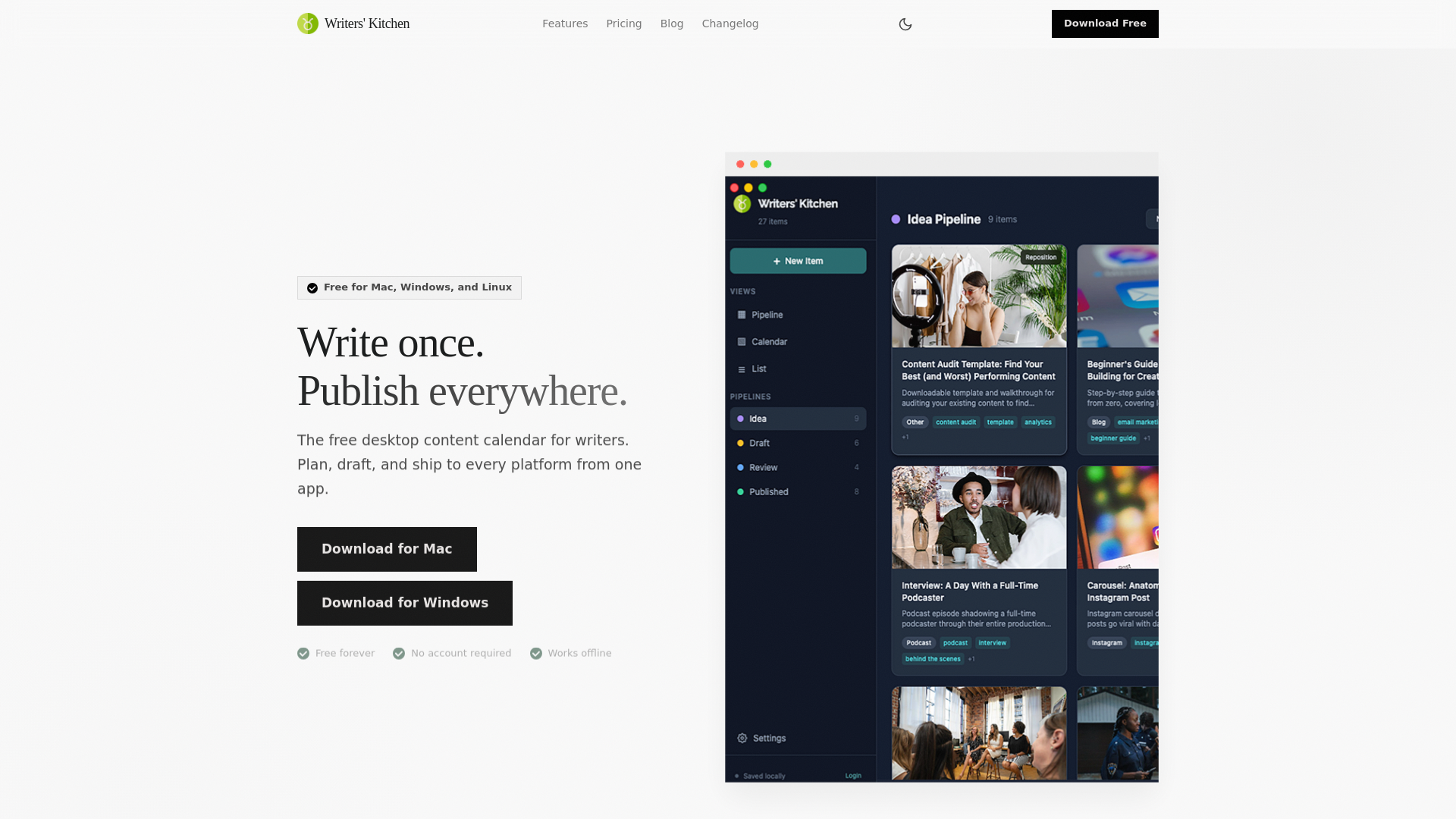 website screenshot of https://writers-kitchen.pages.dev/
