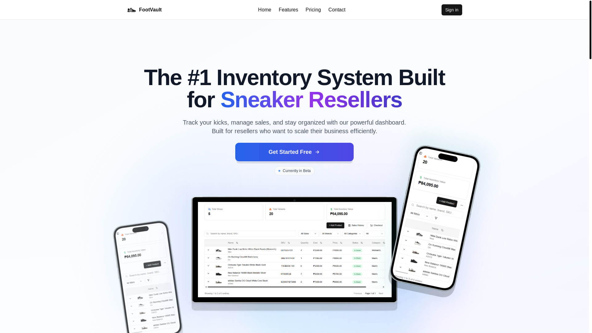 website screenshot of https://footvault.dev/