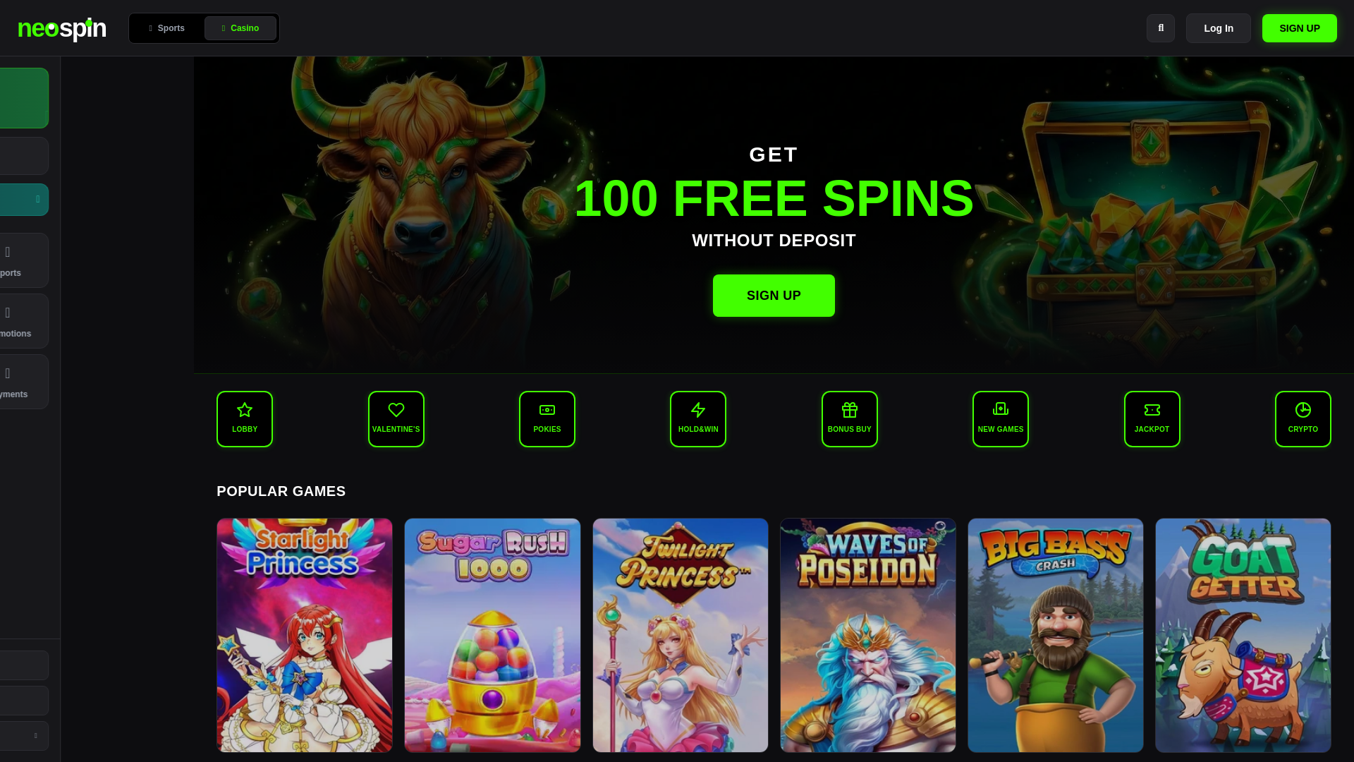 website screenshot of https://neospin-australia.gold/