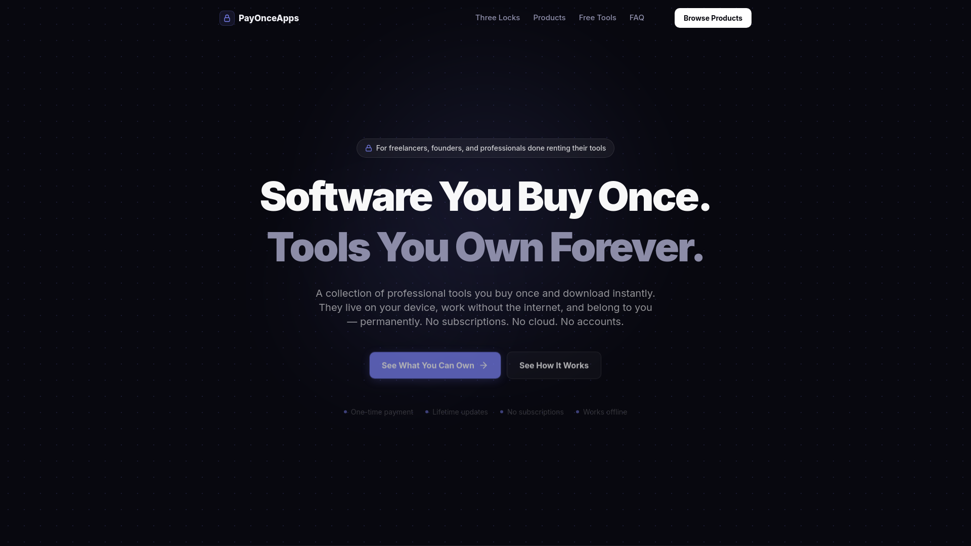 website screenshot of https://payonceapp.com/