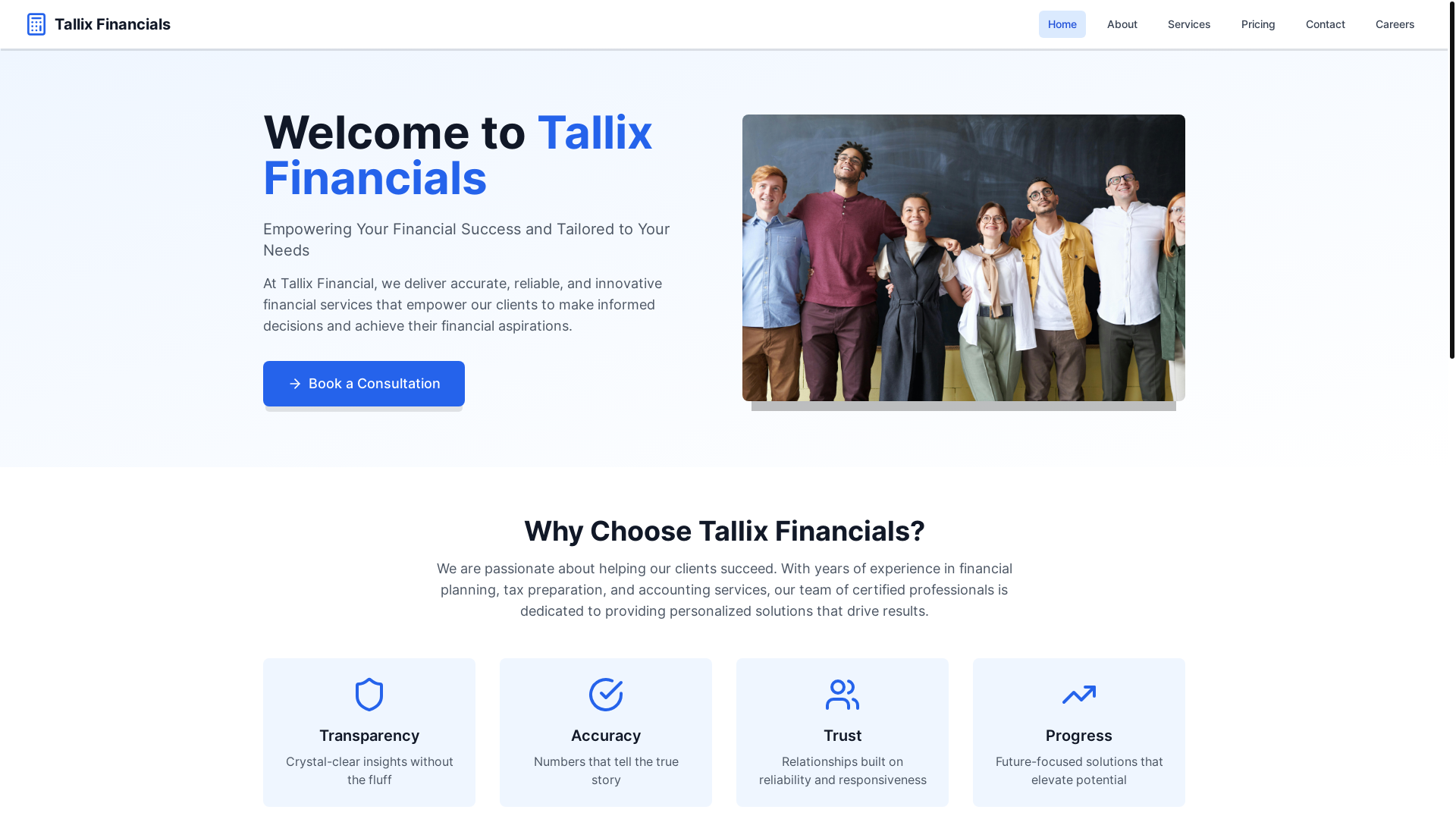 website screenshot of https://tallixfinancials.us/